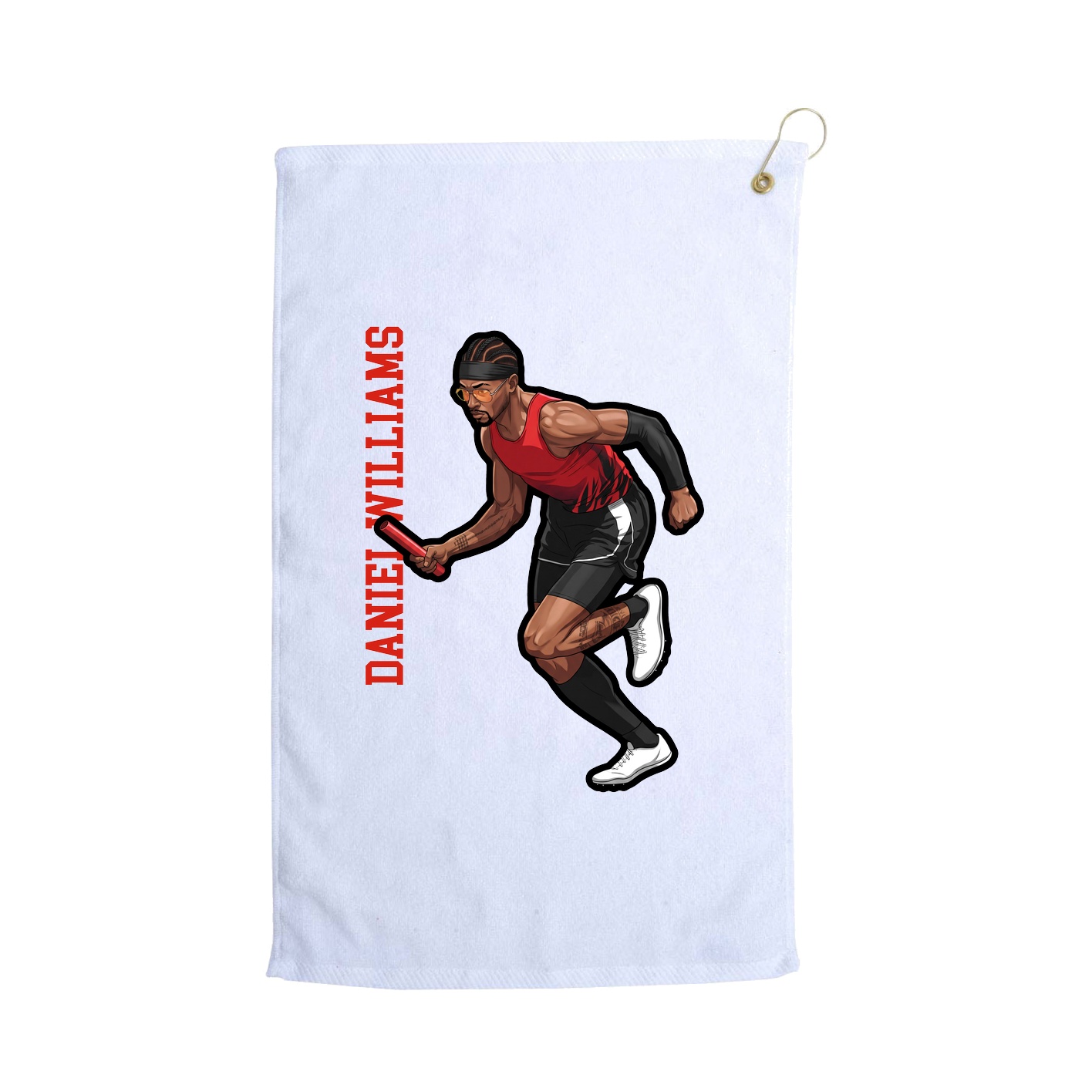 Golf Towel — Name Vertical in White