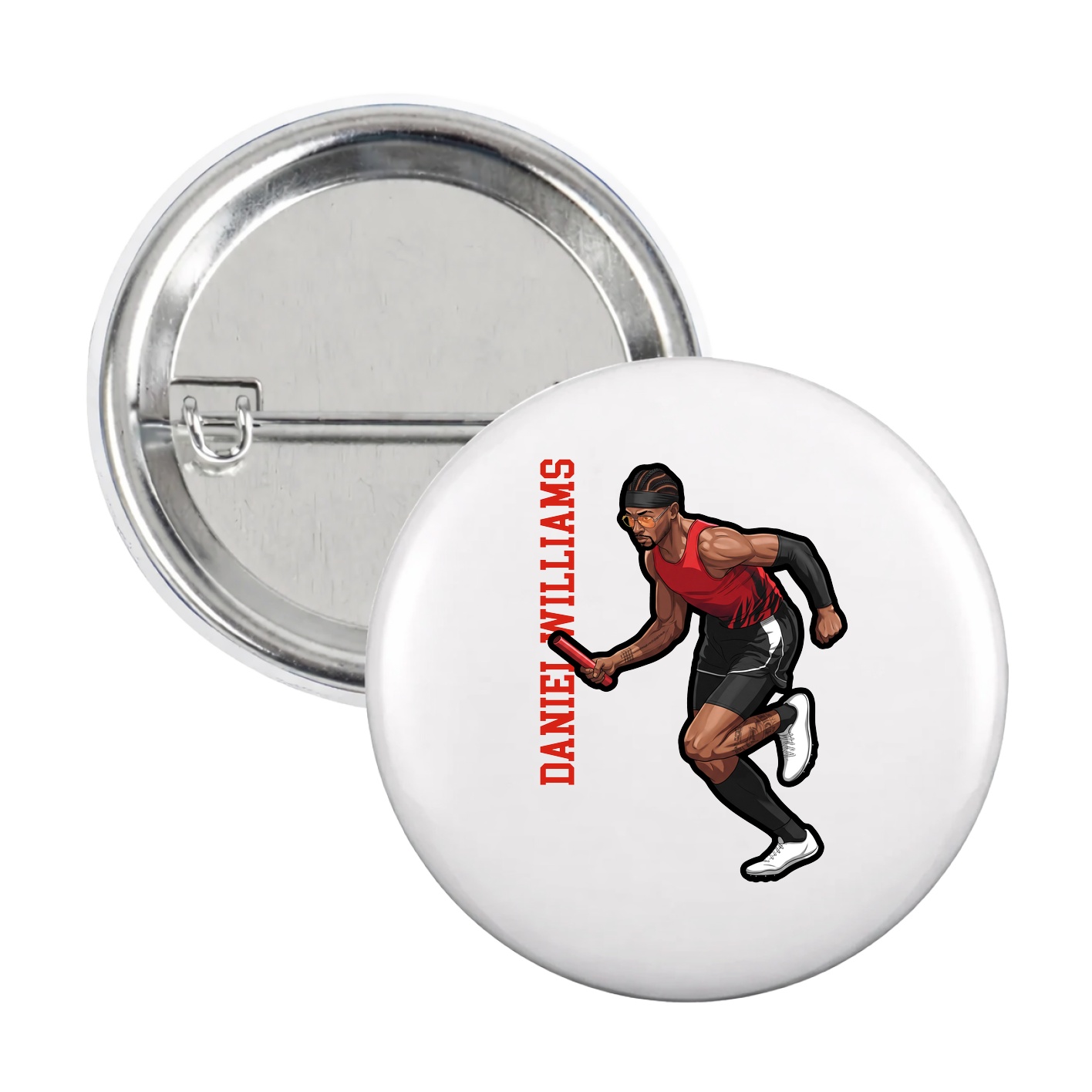 Game Day Button — Name Vertical in White