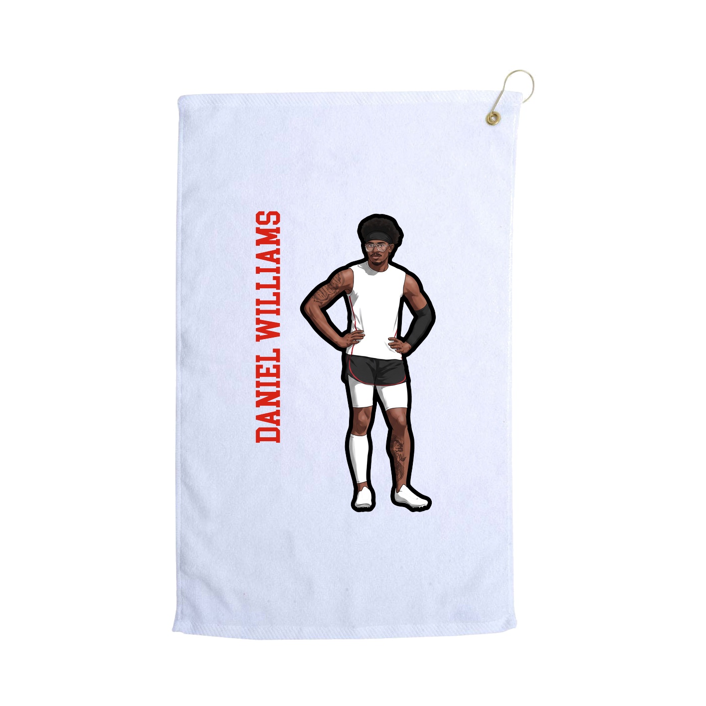 Golf Towel — Name Vertical in White