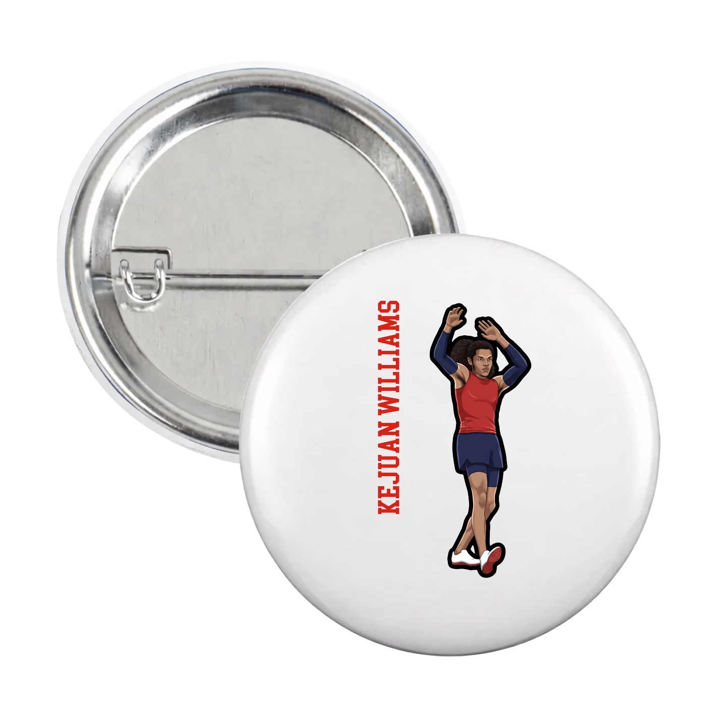 Game Day Button — Name Vertical in White