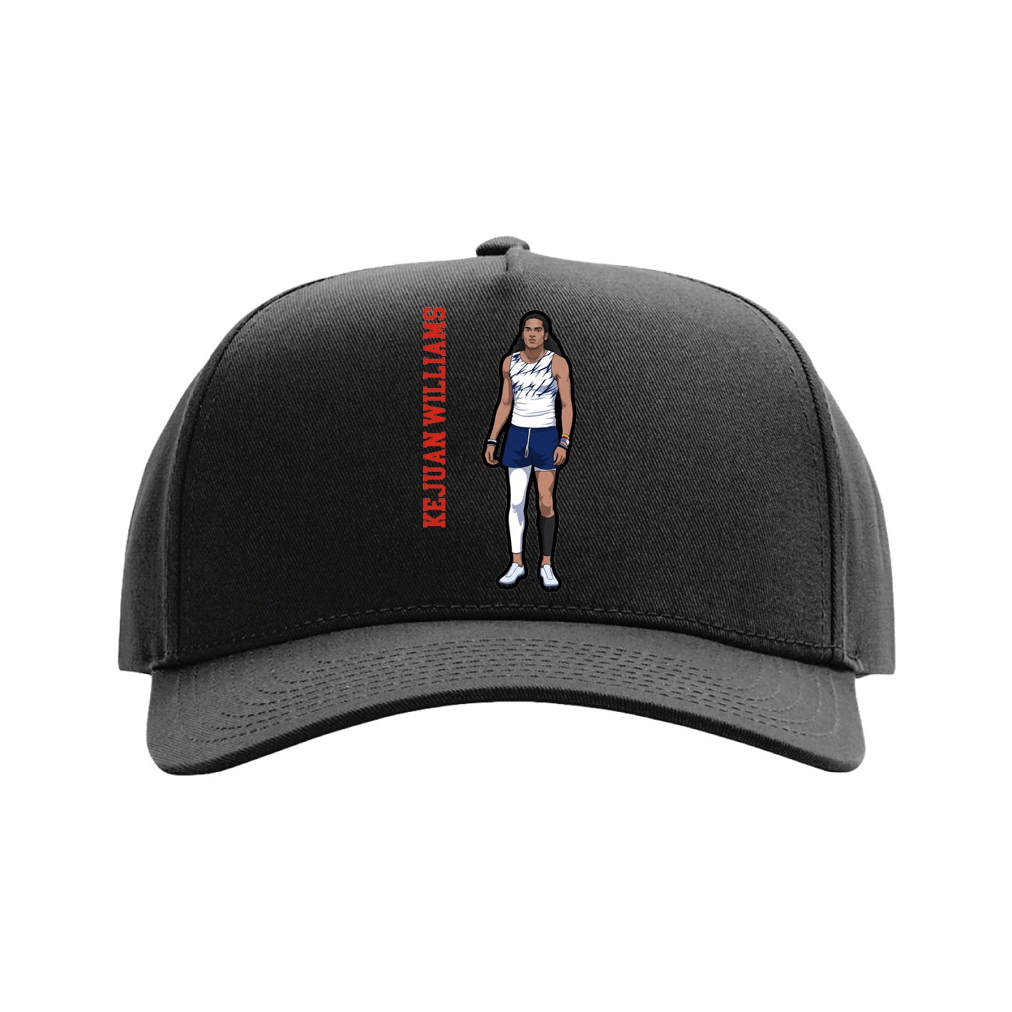 Full Fabric Five-Panel Champ Cap — Name Vertical in Black