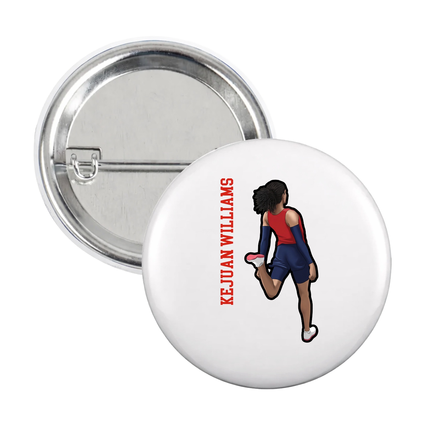 Game Day Button — Name Vertical in White