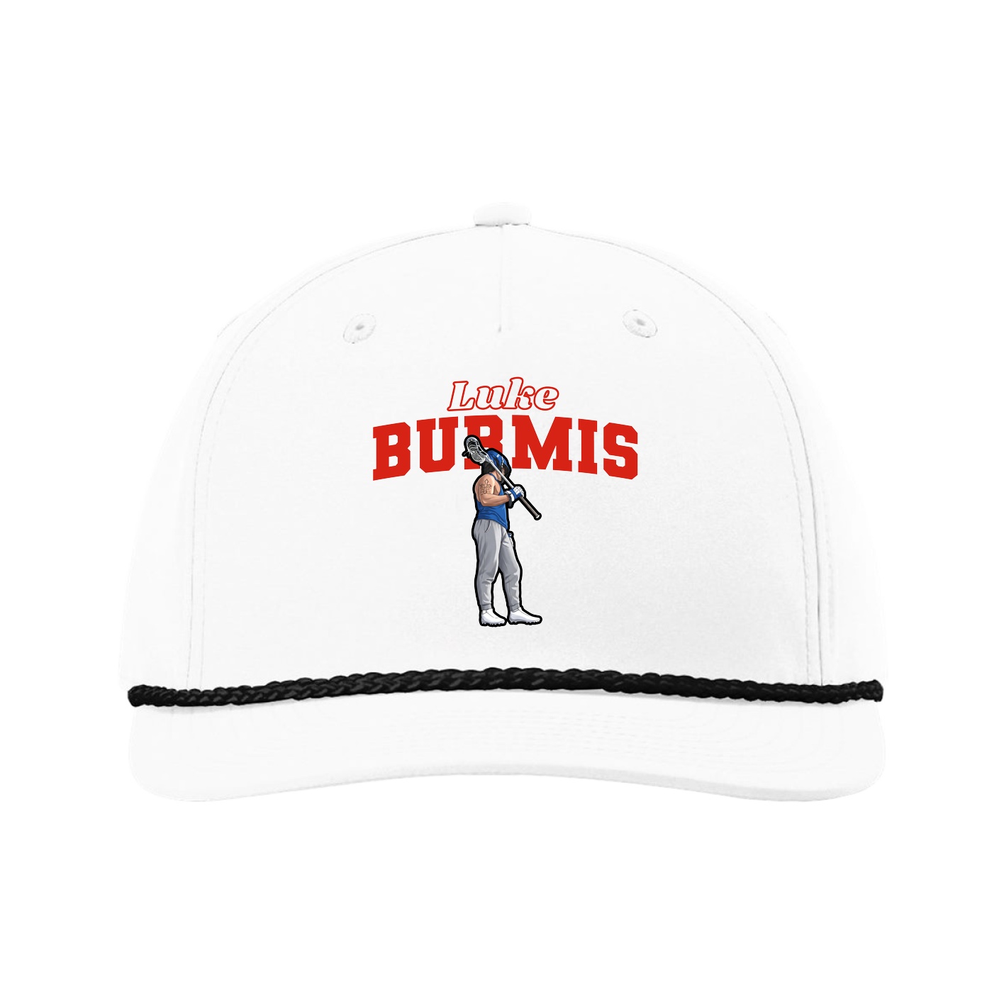 Five-Panel Classic Rope Cap — Name Arch in White