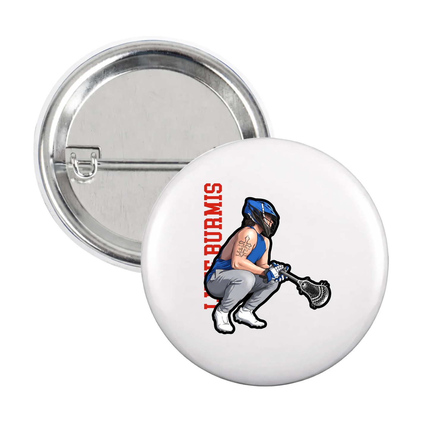 Game Day Button — Name Vertical in White