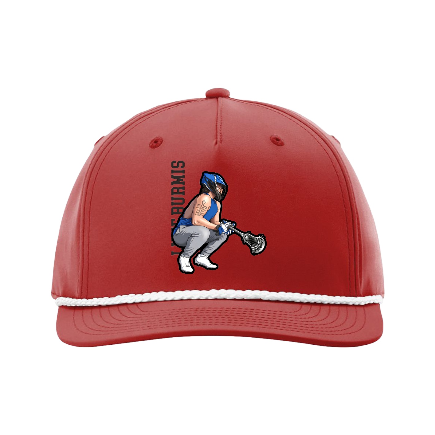 Five-Panel Classic Rope Cap — Name Vertical in Red