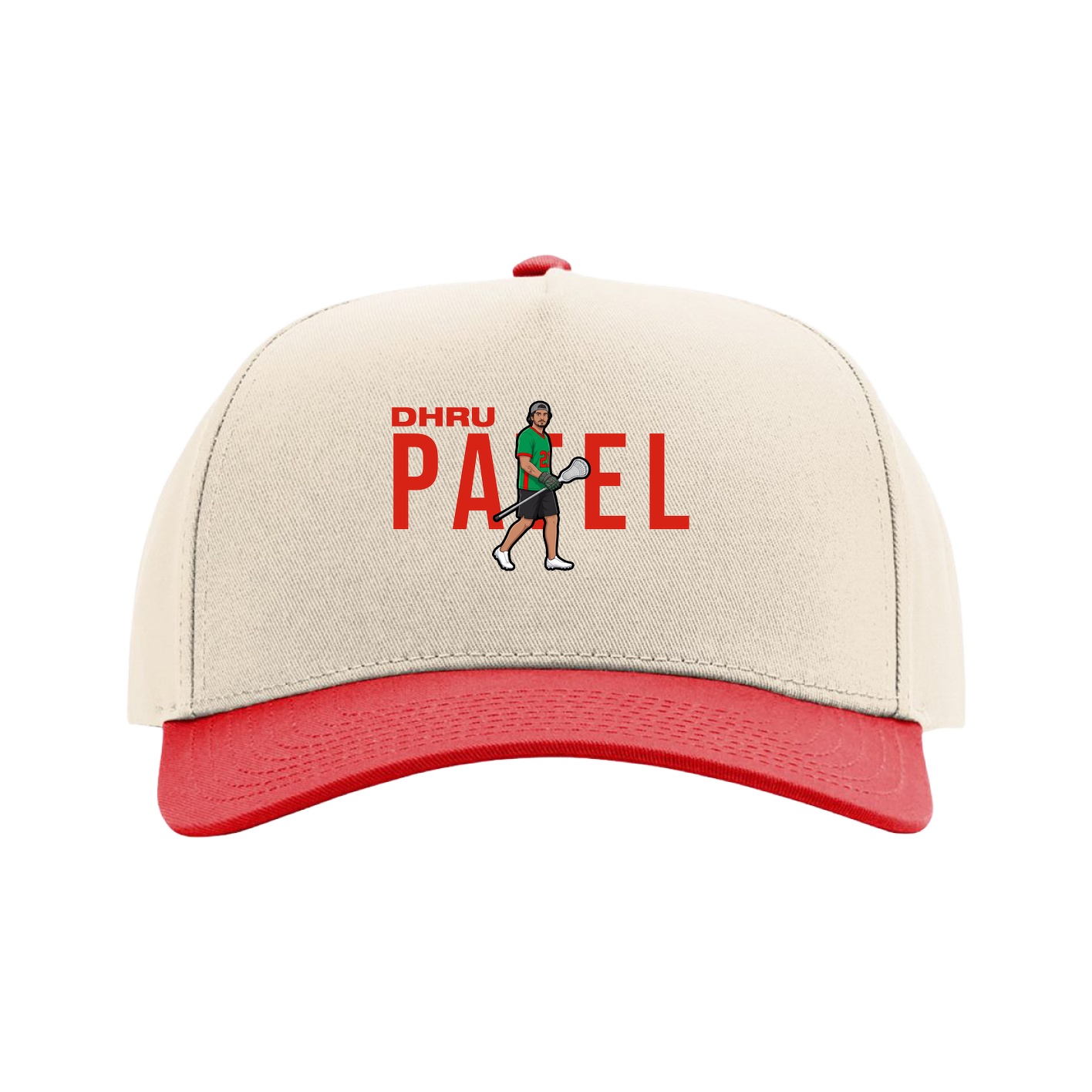 Full Fabric Five-Panel Champ Cap — Player Name in Cream/Red