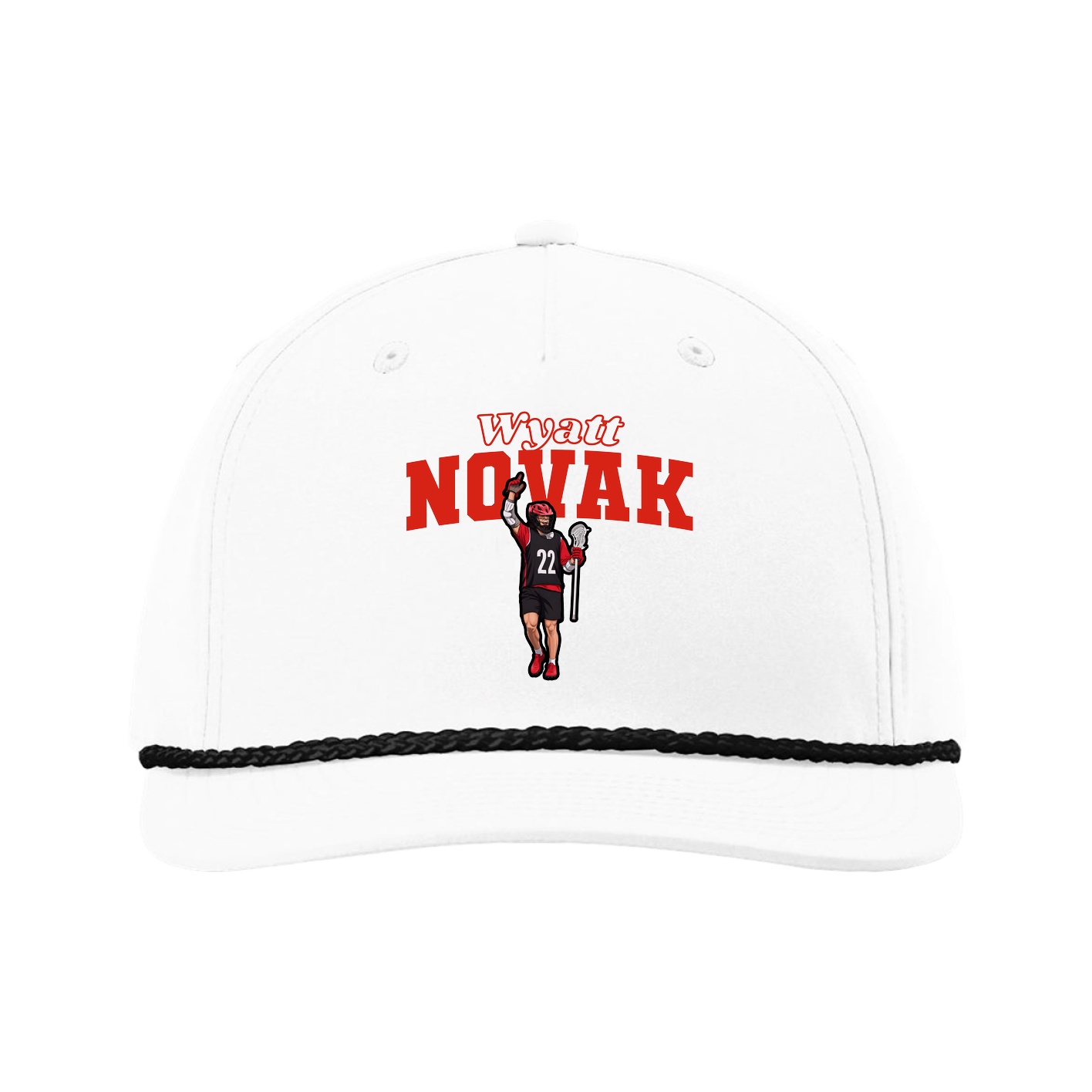 Five-Panel Classic Rope Cap — Name Arch in White