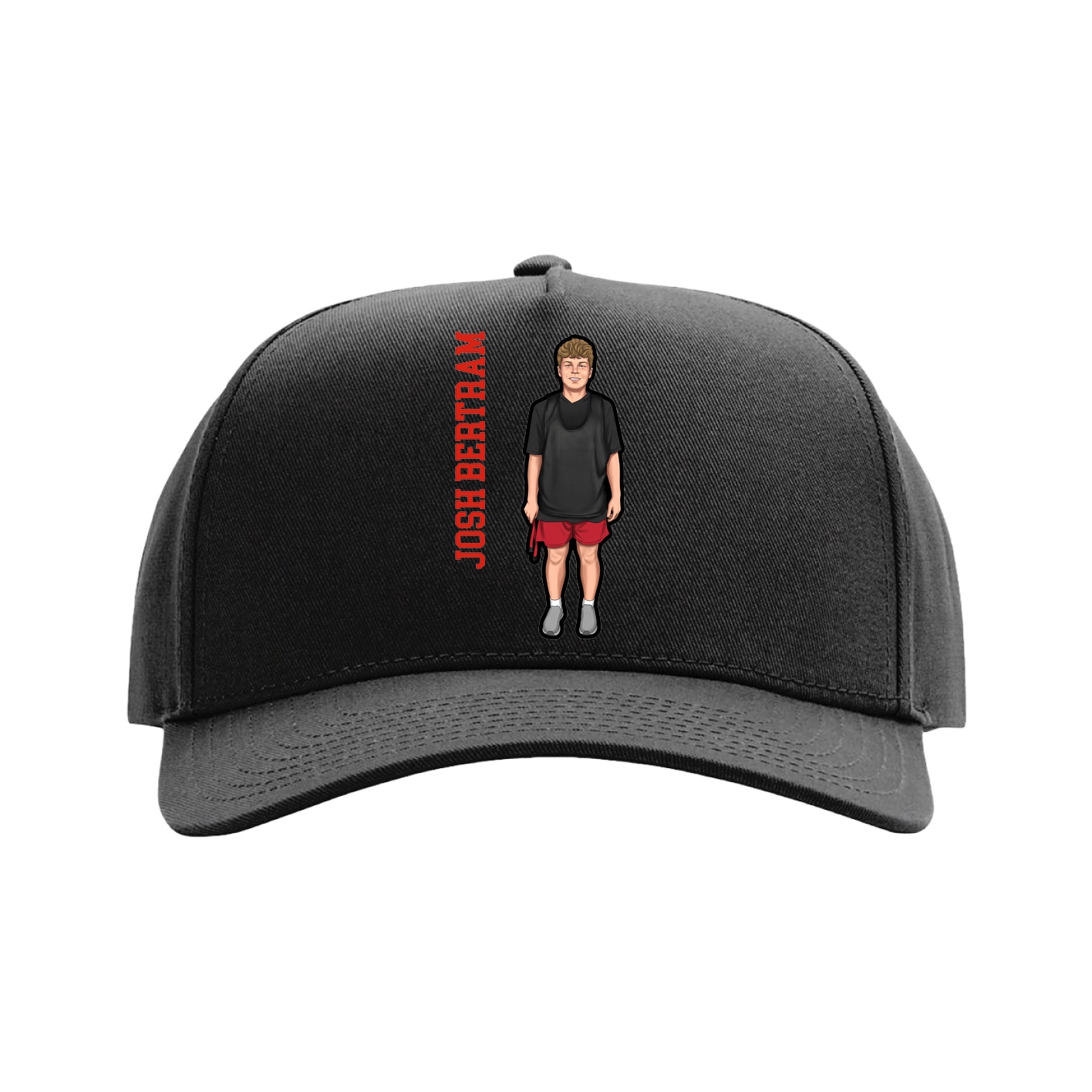 Full Fabric Five-Panel Champ Cap — Name Vertical in Black