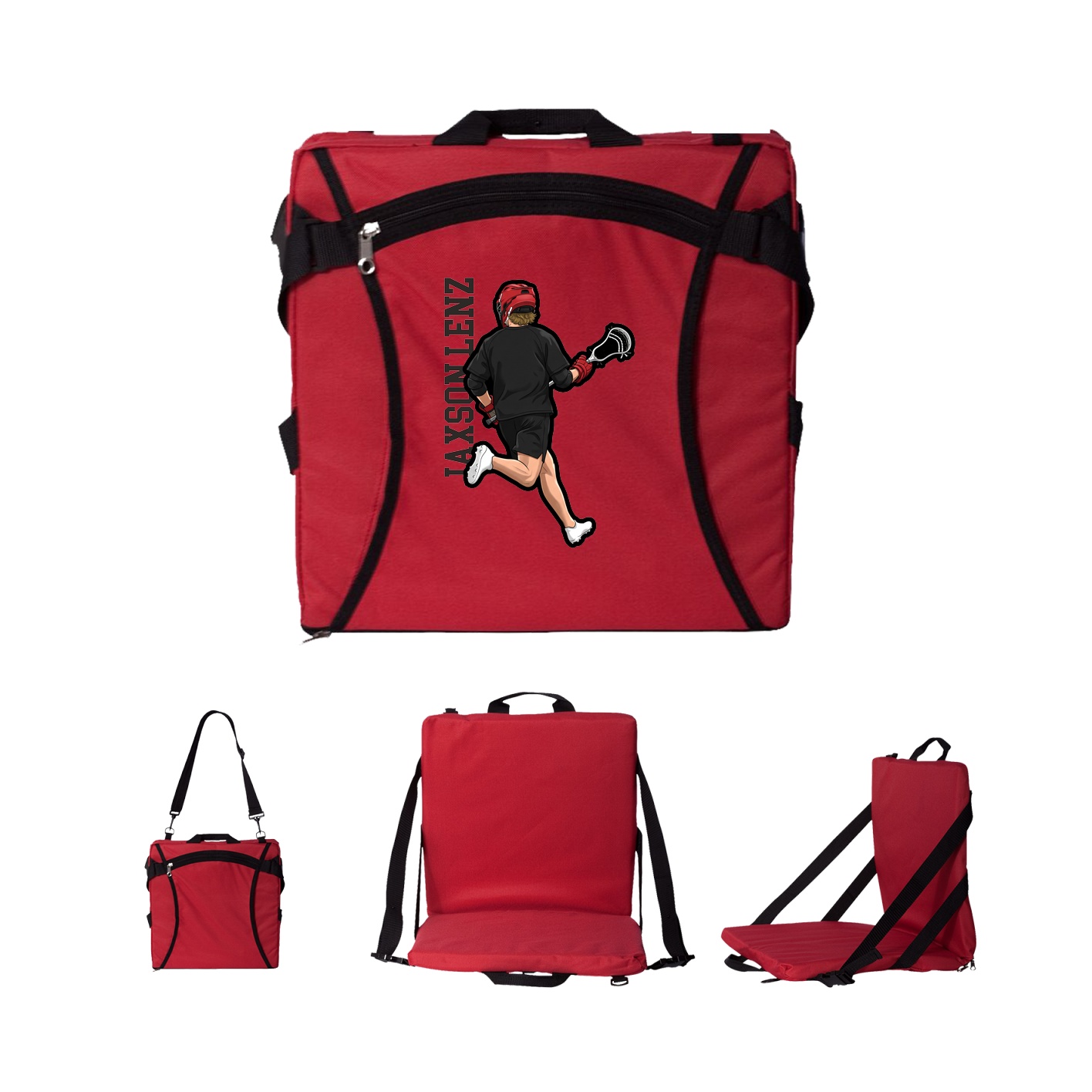 Folding Stadium Seat — Name Vertical in Red