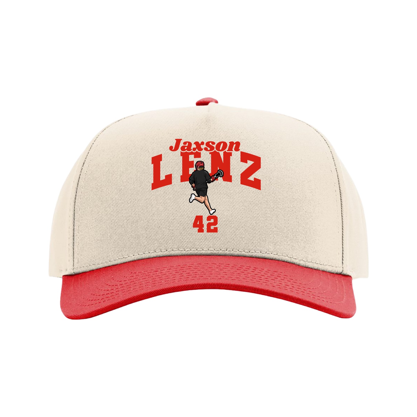 Full Fabric Five-Panel Champ Cap — Signature Arch in Cream/Red