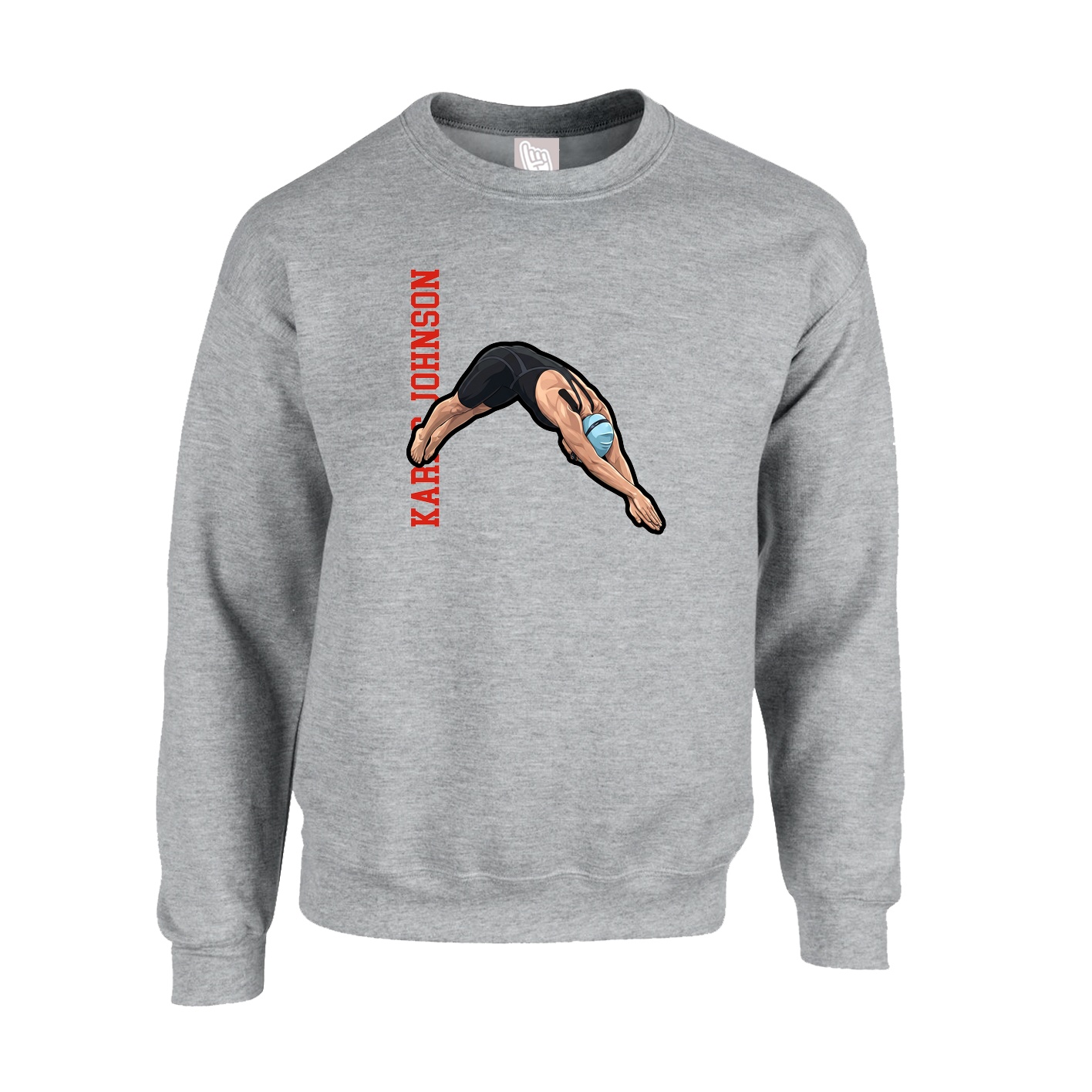 Fleece Crew — Name Vertical in Grey