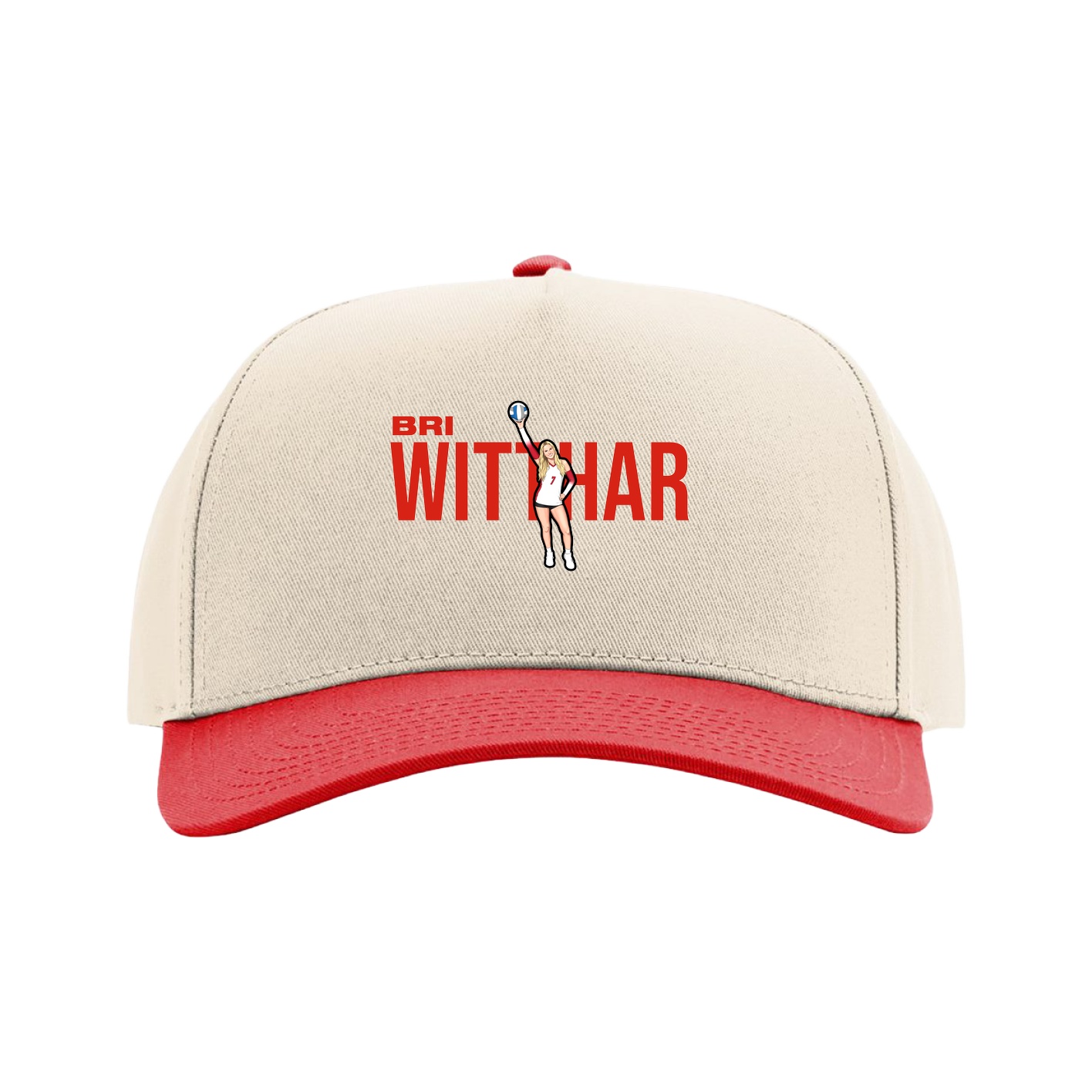 Full Fabric Five-Panel Champ Cap — Player Name in Cream/Red