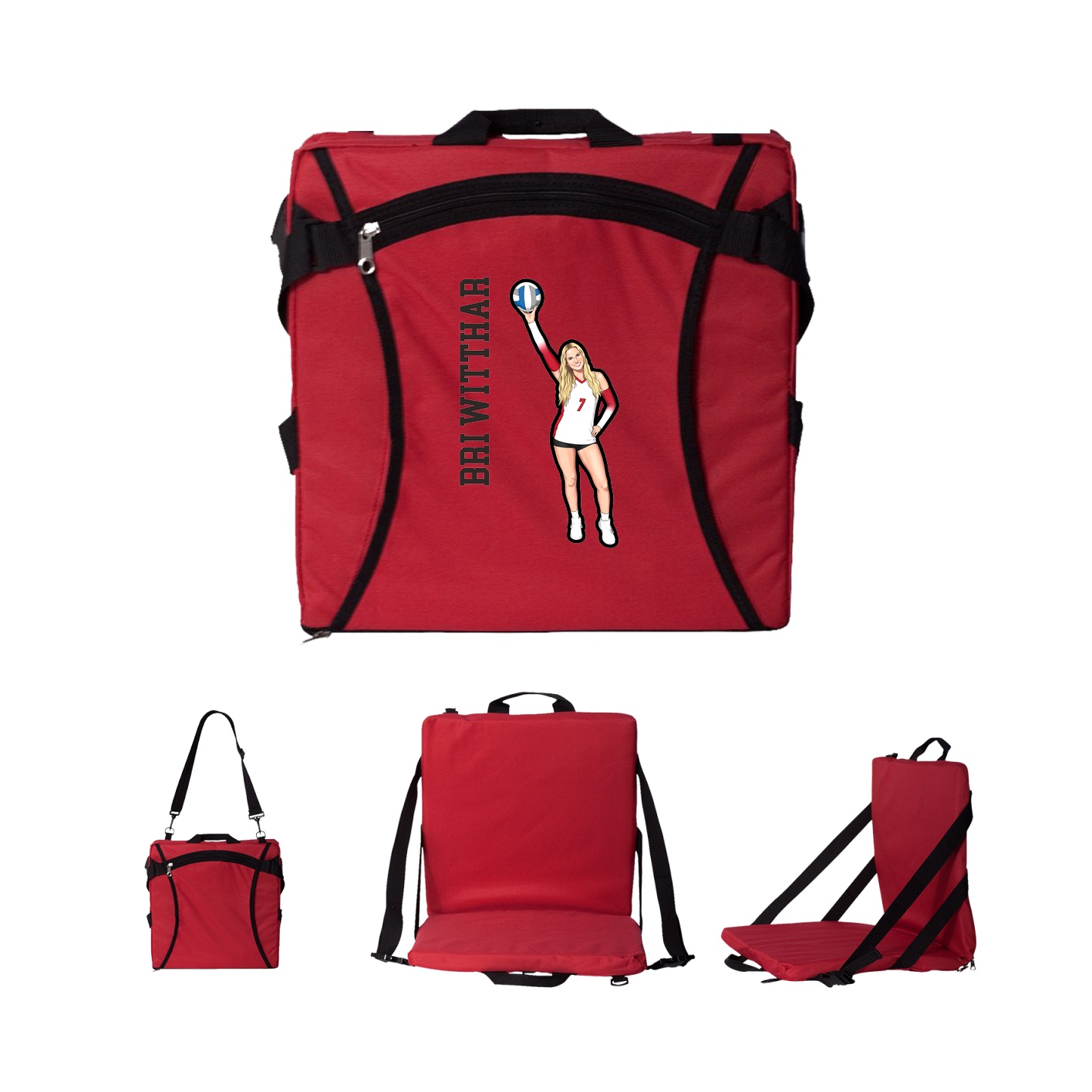 Folding Stadium Seat — Name Vertical in Red