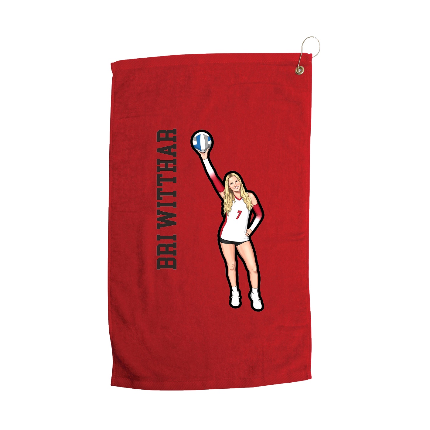 Golf Towel — Name Vertical in Red