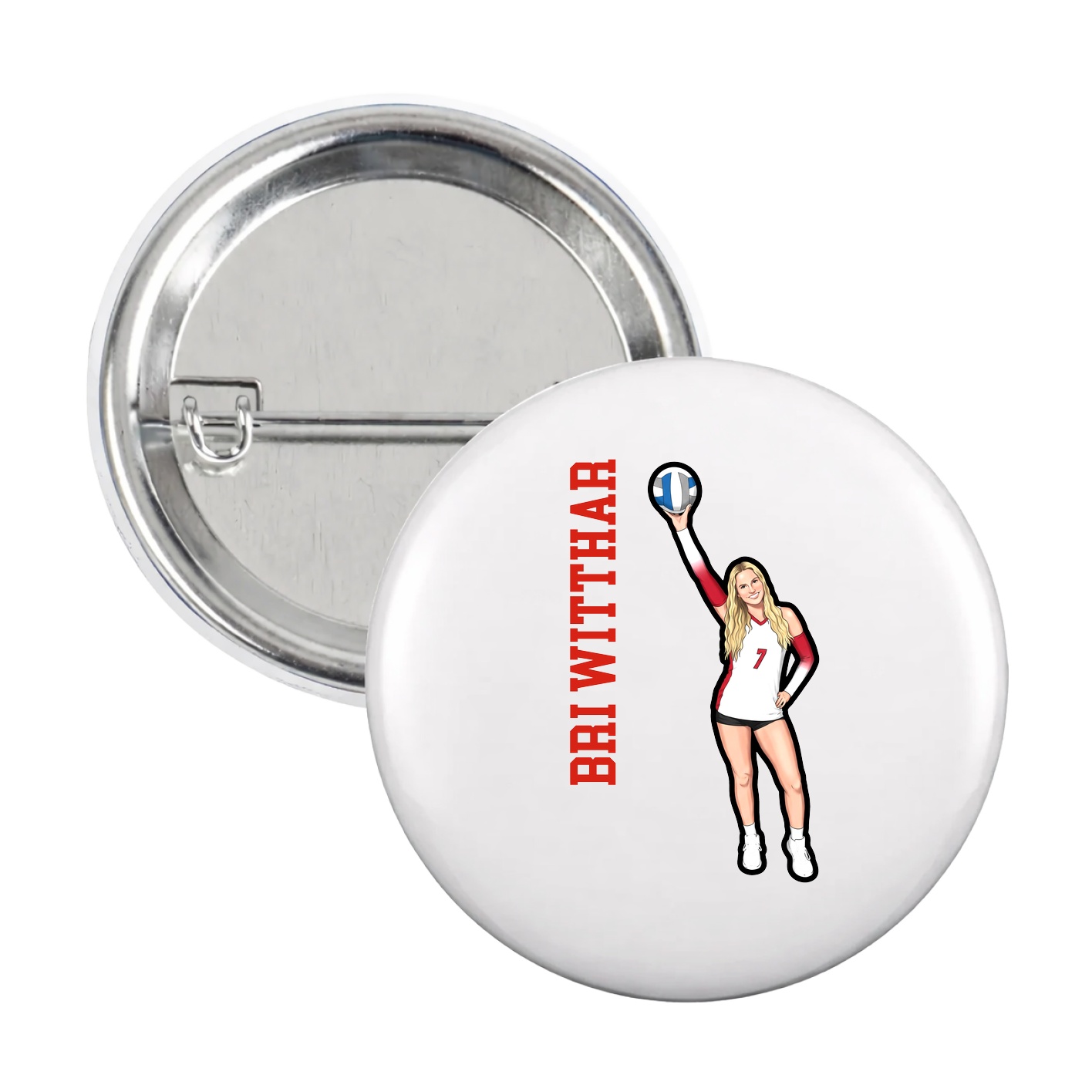 Game Day Button — Name Vertical in White