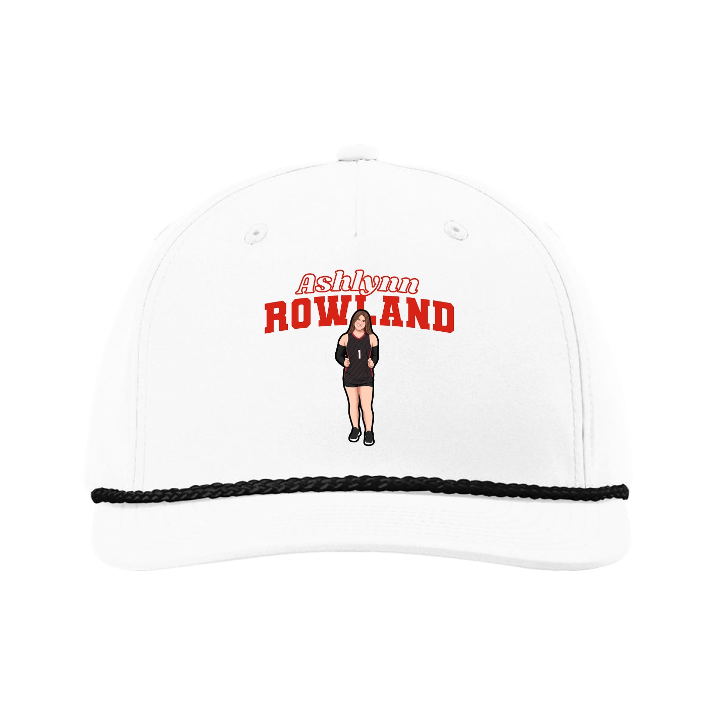 Five-Panel Classic Rope Cap — Name Arch in White
