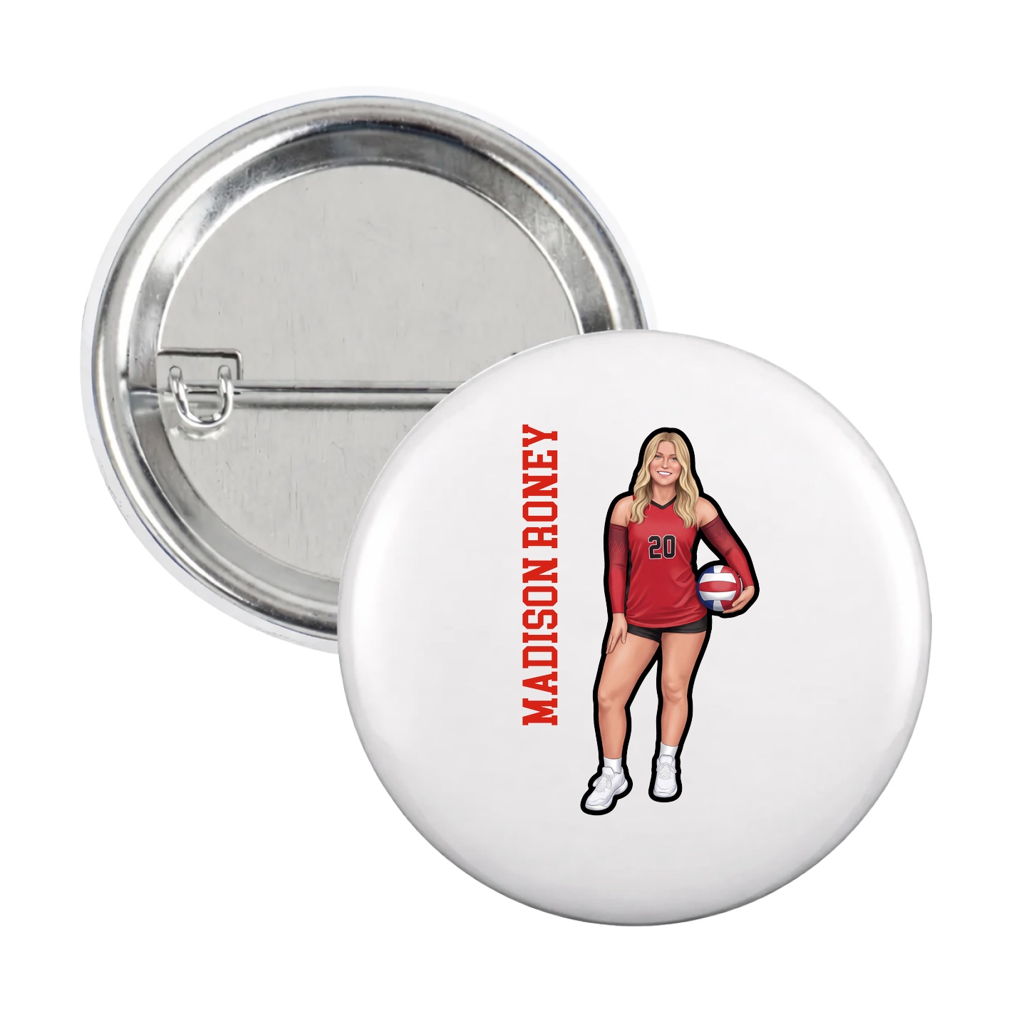 Game Day Button — Name Vertical in White