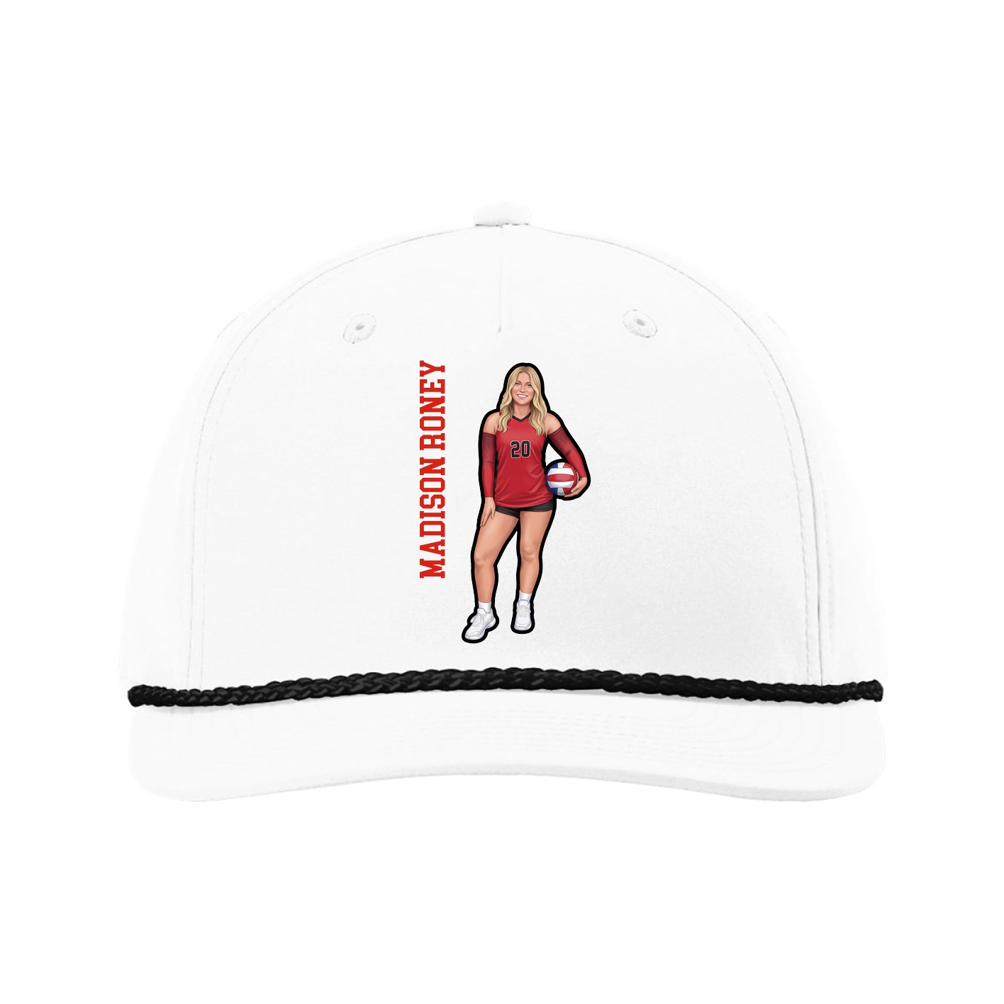 Five-Panel Classic Rope Cap — Name Vertical in White