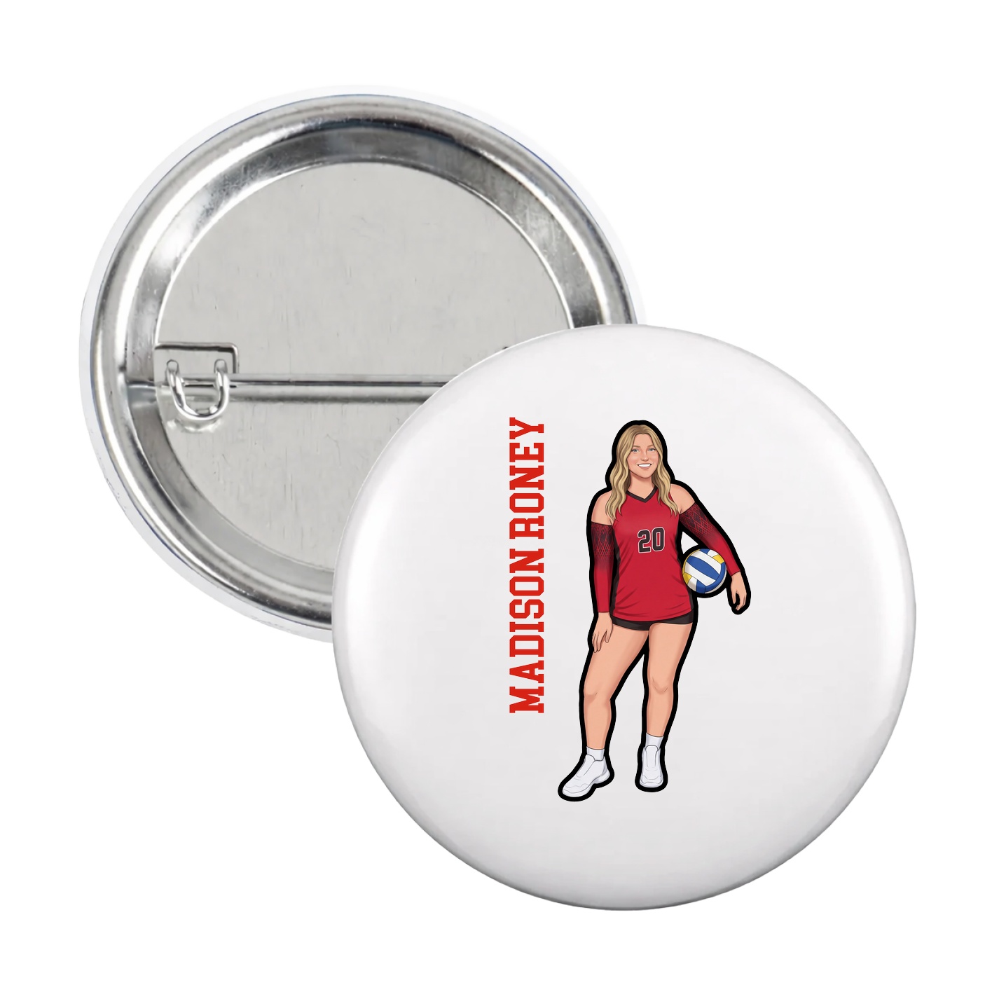Game Day Button — Name Vertical in White