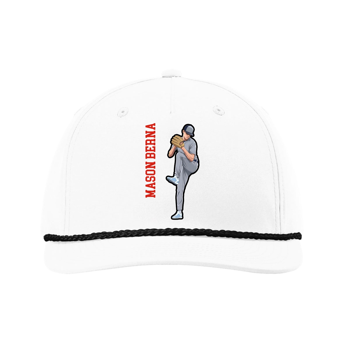 Five-Panel Classic Rope Cap — Name Vertical in White
