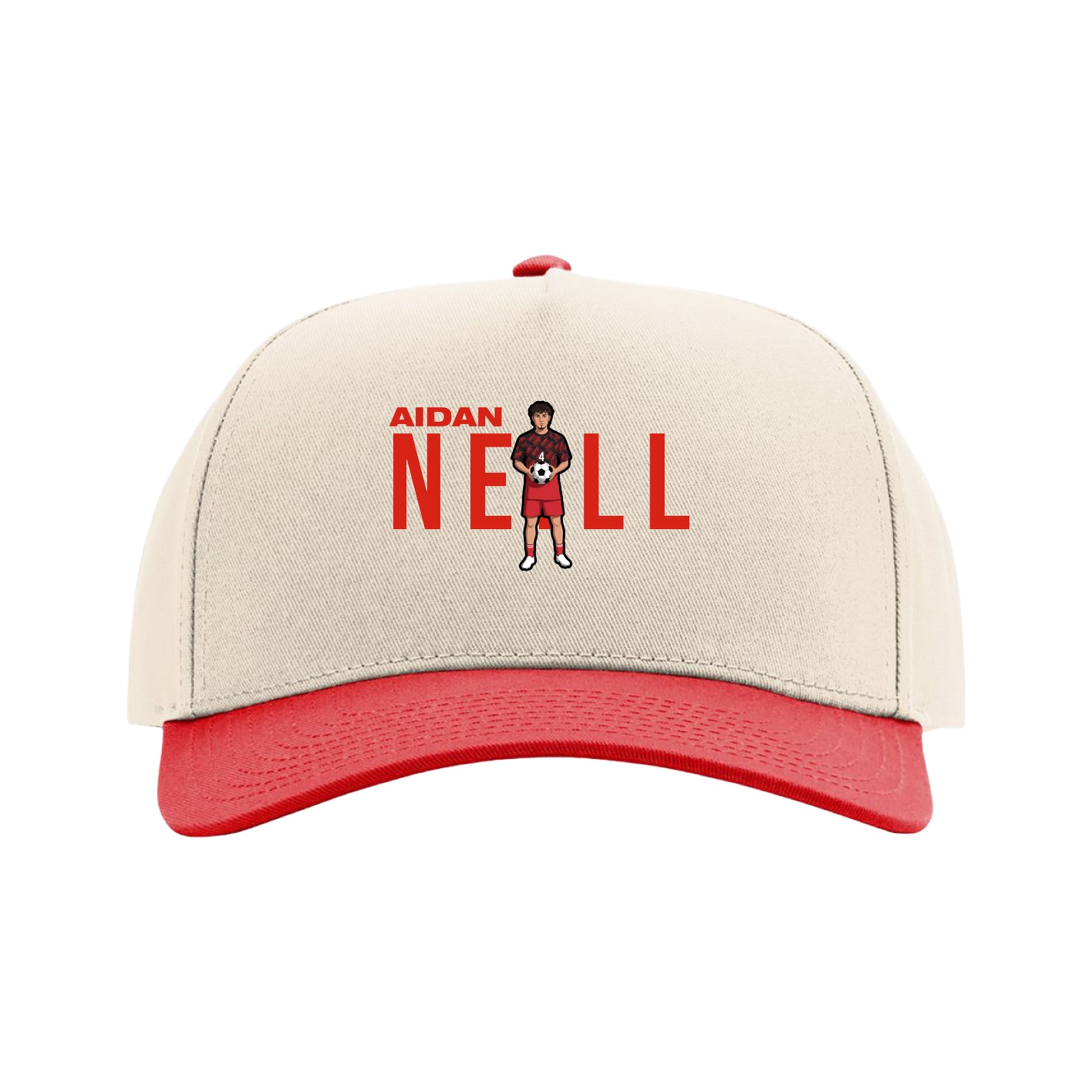 Full Fabric Five-Panel Champ Cap — Player Name in Cream/Red
