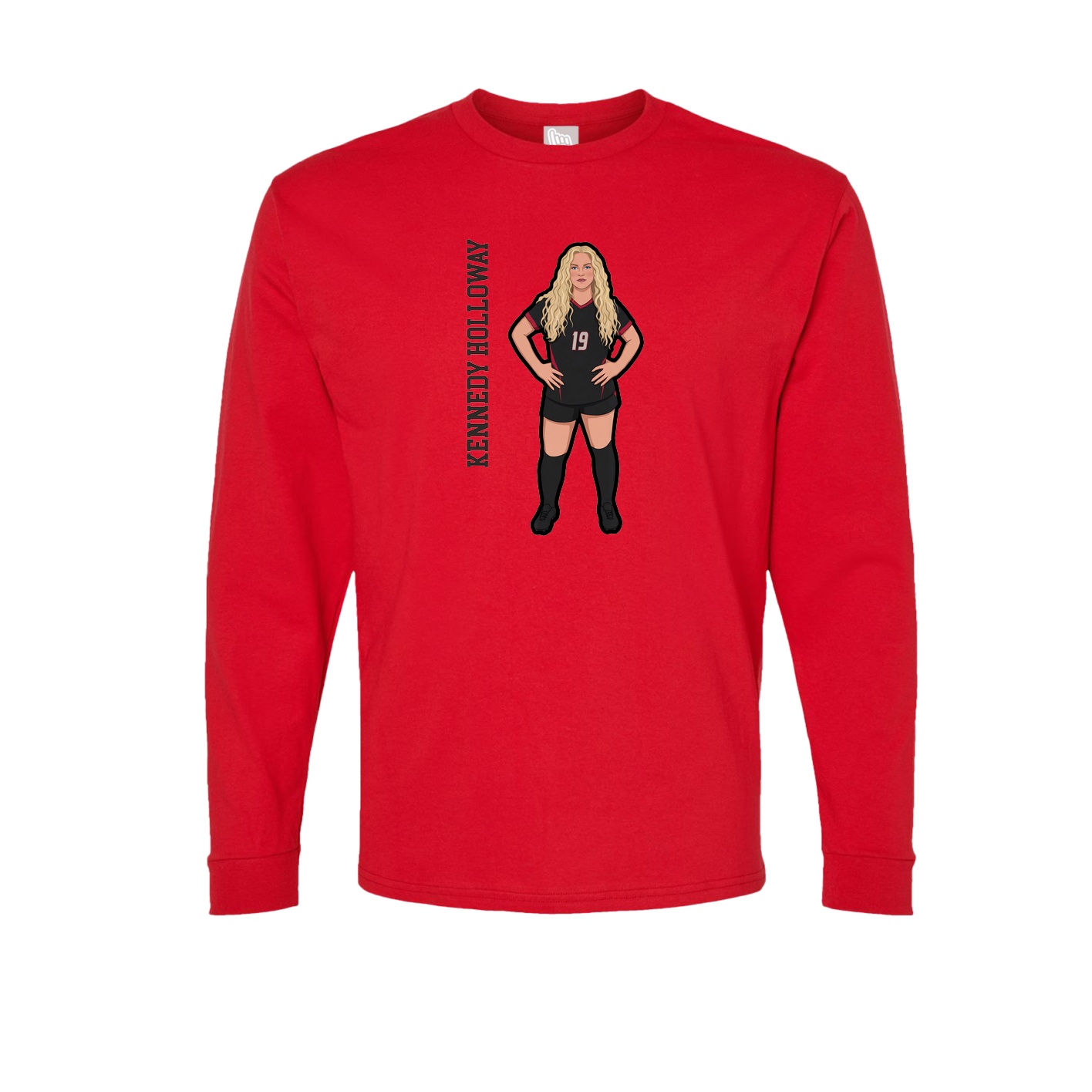 Long Sleeve Tee — Name Vertical in Red