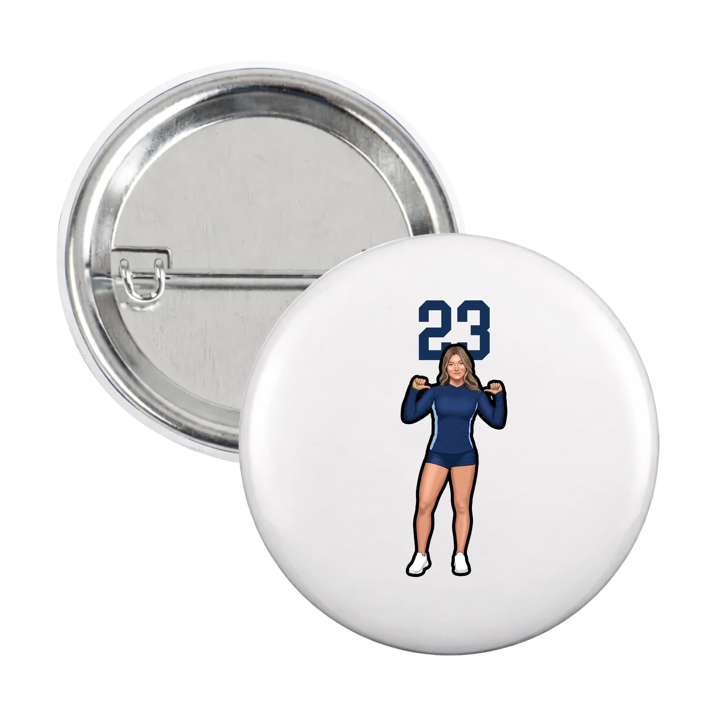 Game Day Button — Number Top in White