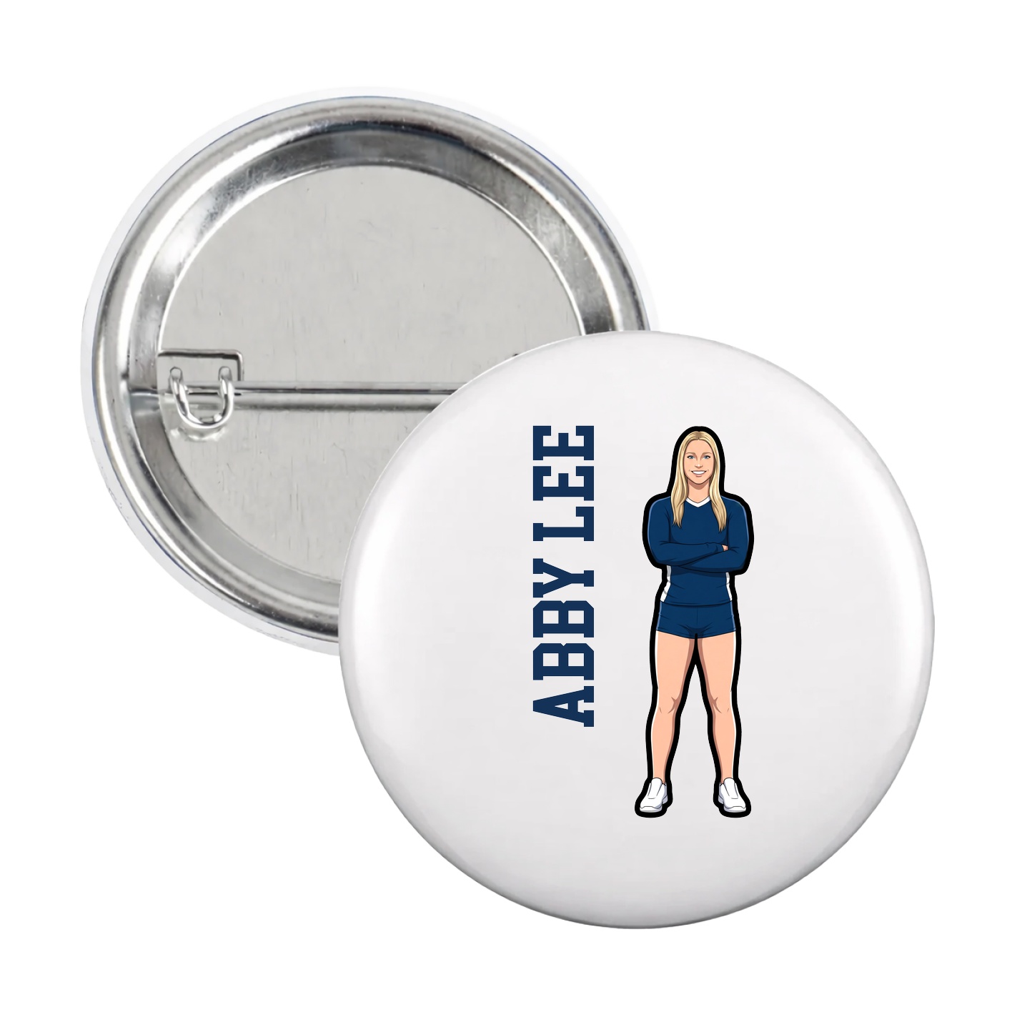 Game Day Button — Name Vertical in White