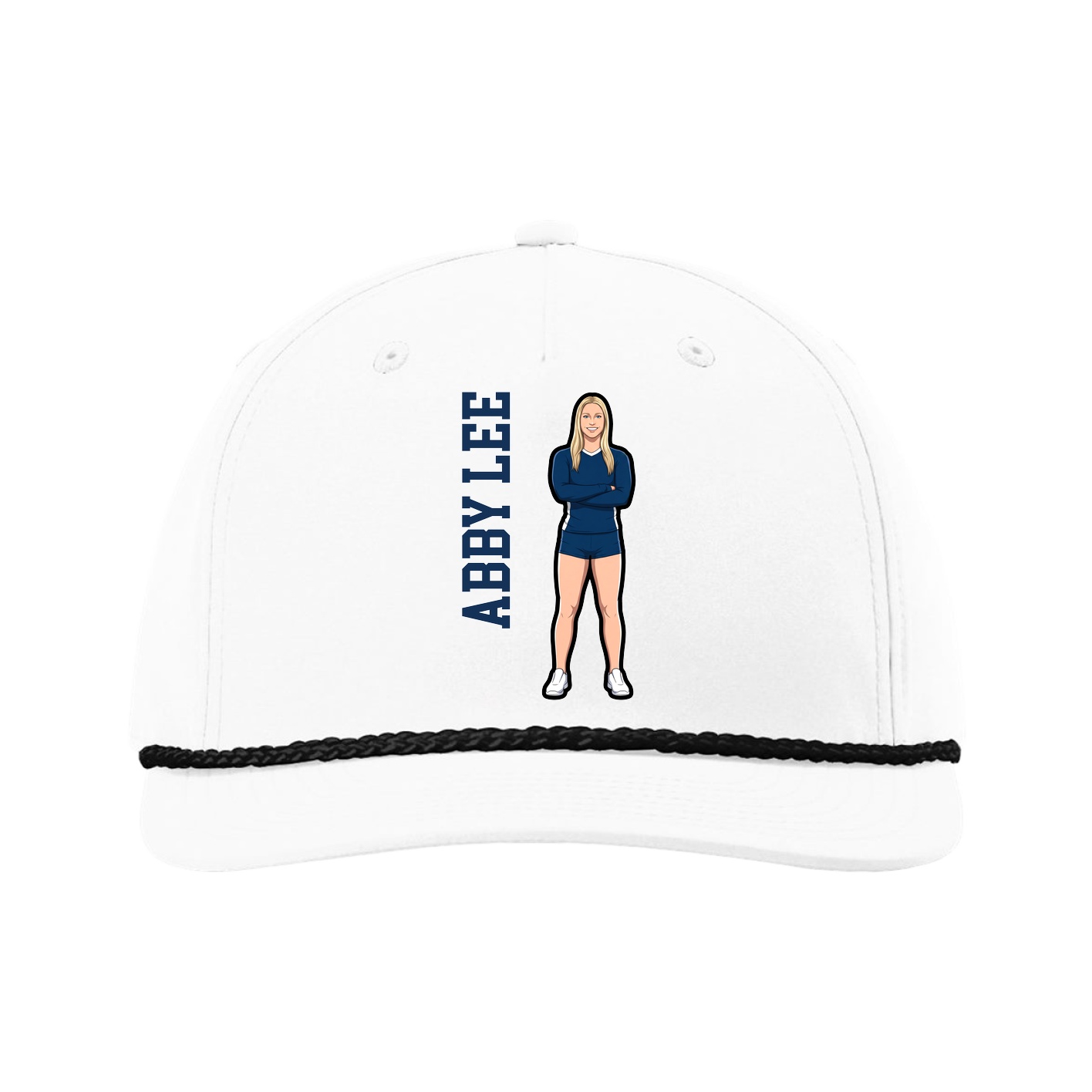 Five-Panel Classic Rope Cap — Name Vertical in White