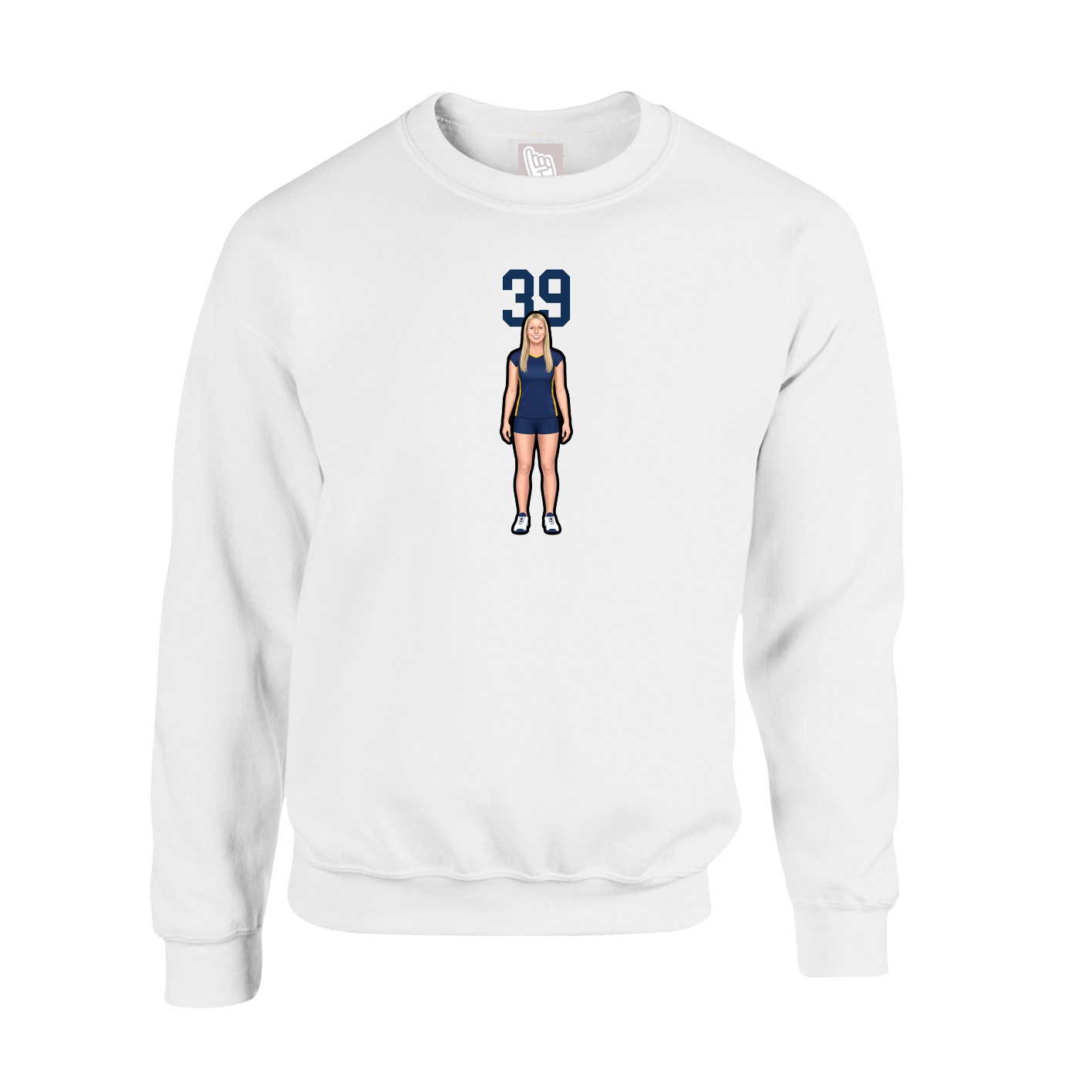Fleece Crew — Number Top in White