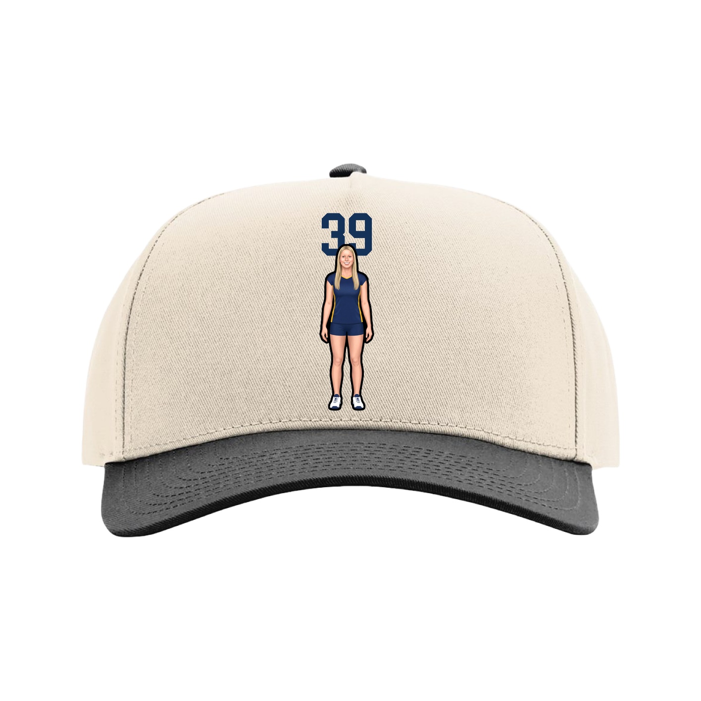 Full Fabric Five-Panel Champ Cap — Number Top in Cream/Black