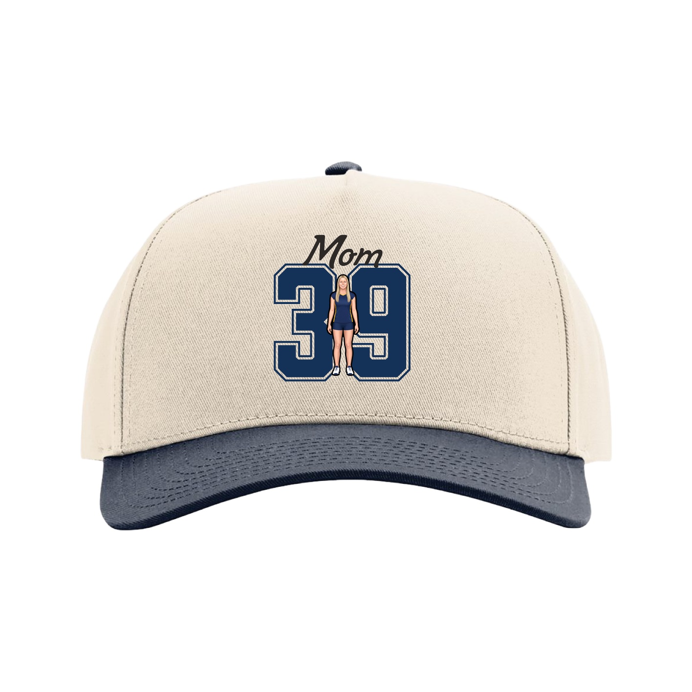 Full Fabric Five-Panel Champ Cap — Mothers Day Shirsey in Cream/Navy