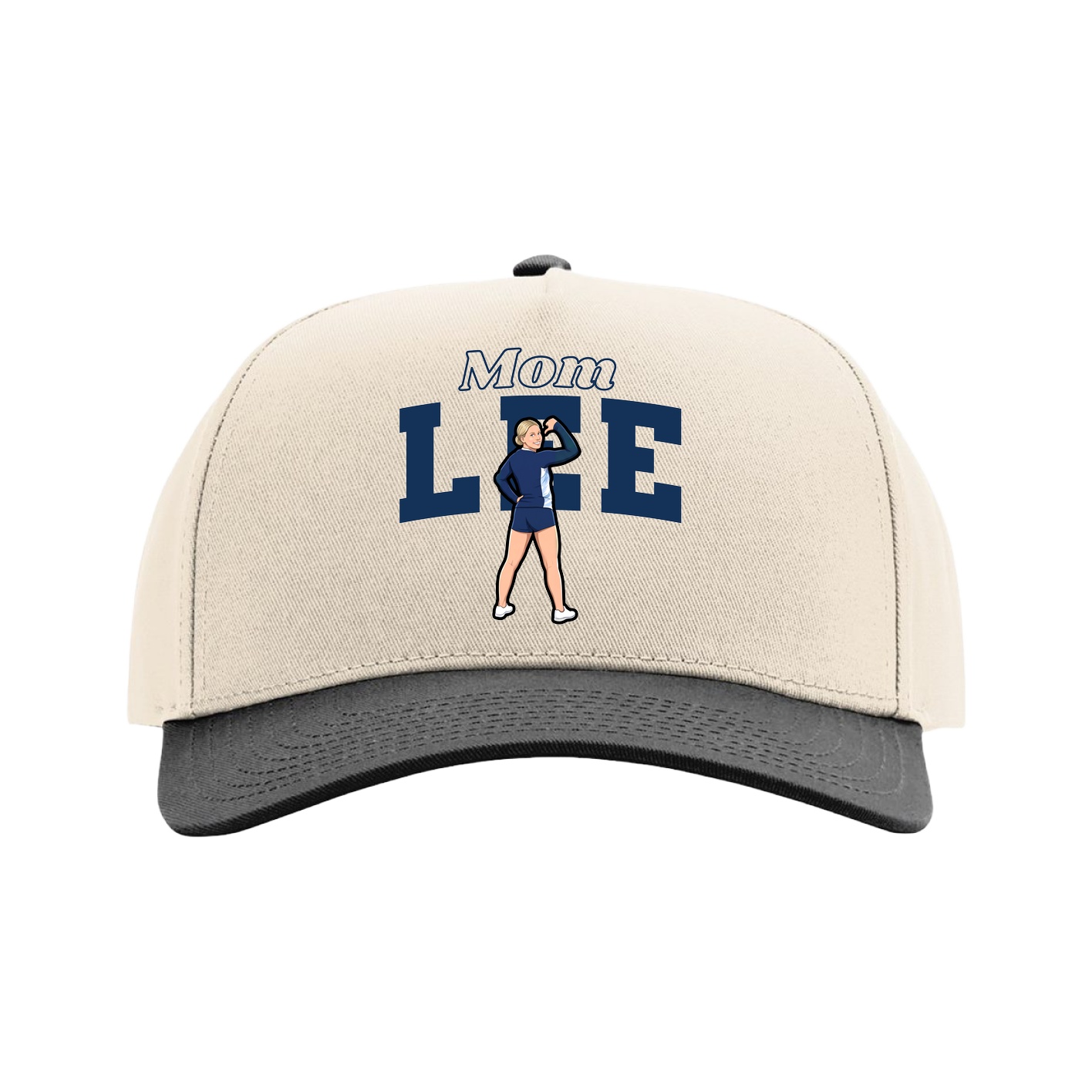 Full Fabric Five-Panel Champ Cap — Mothers Day Block in Cream/Black