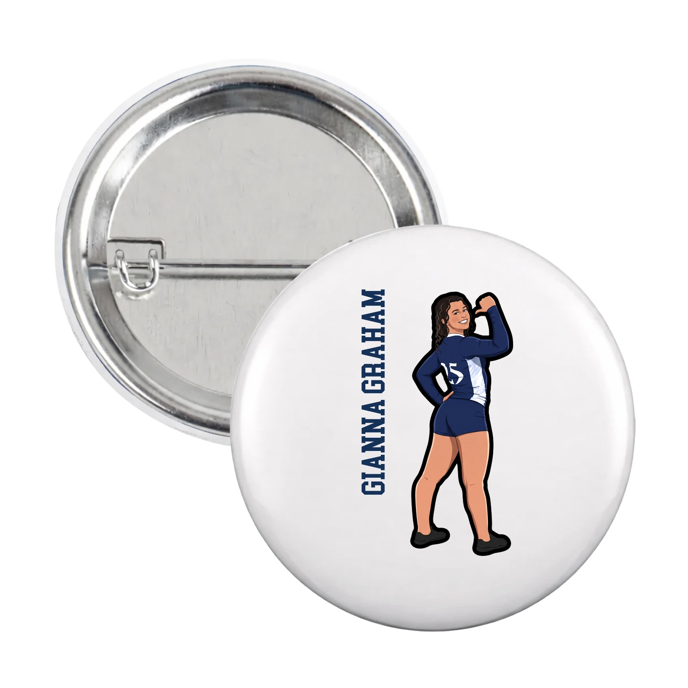 Game Day Button — Name Vertical in White