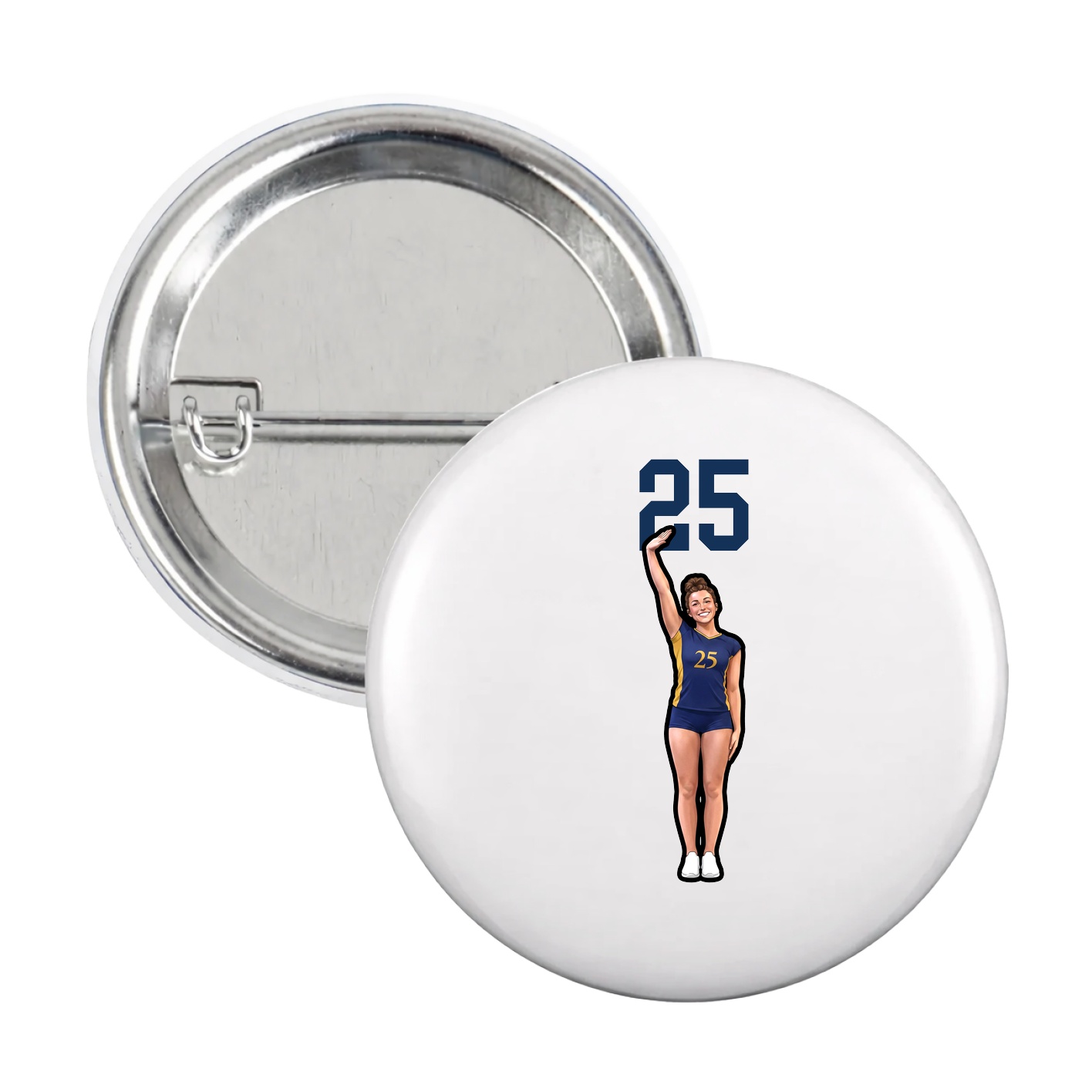 Game Day Button — Number Top in White