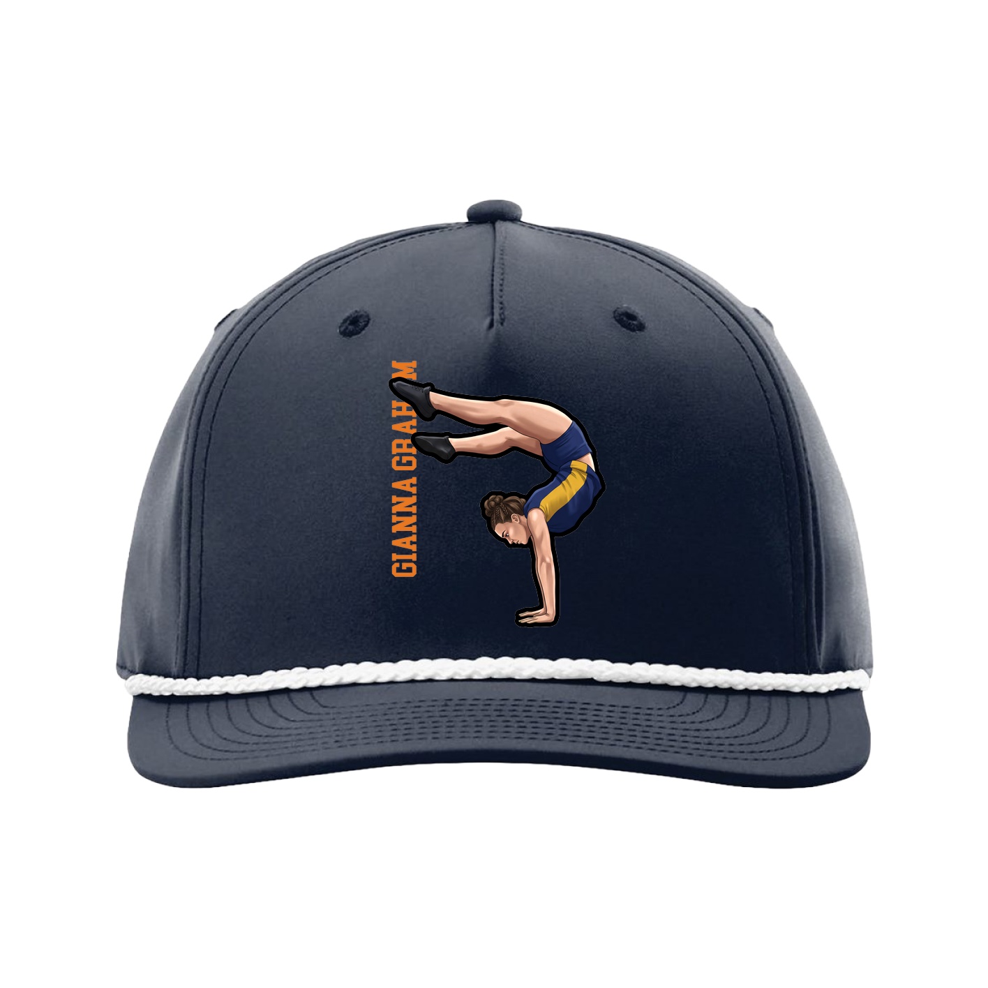 Five-Panel Classic Rope Cap — Name Vertical in Navy