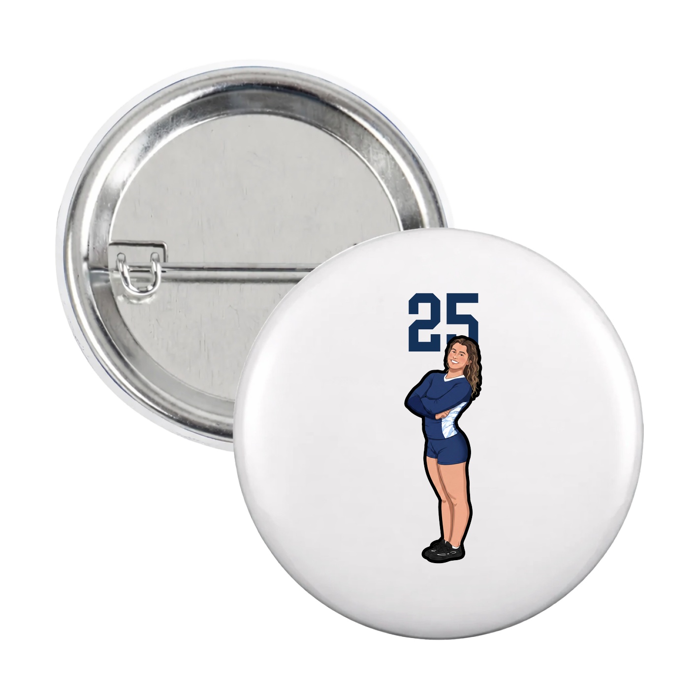 Game Day Button — Number Top in White