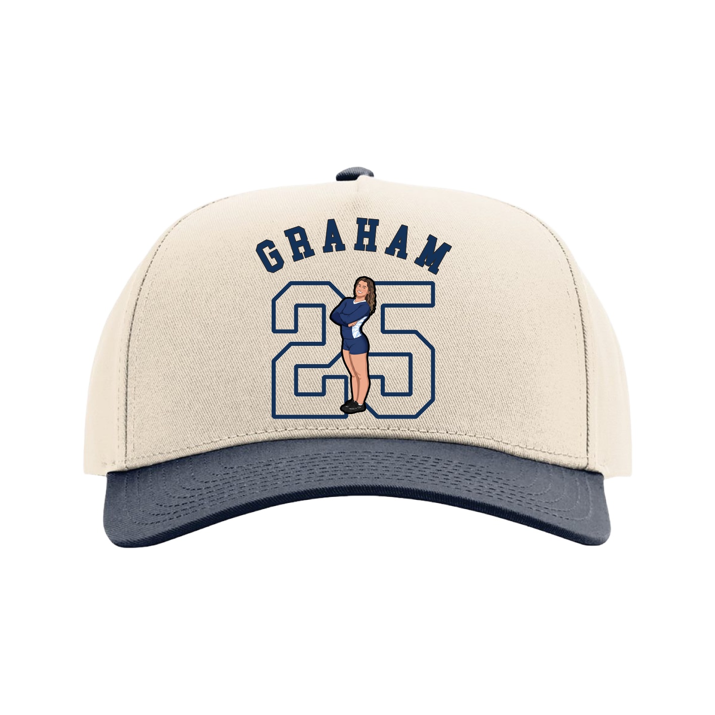 Full Fabric Five-Panel Champ Cap — Shirsey Arch in Cream/Navy