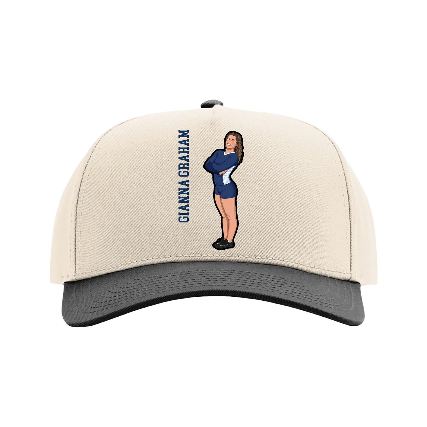 Full Fabric Five-Panel Champ Cap — Name Vertical in Cream/Black