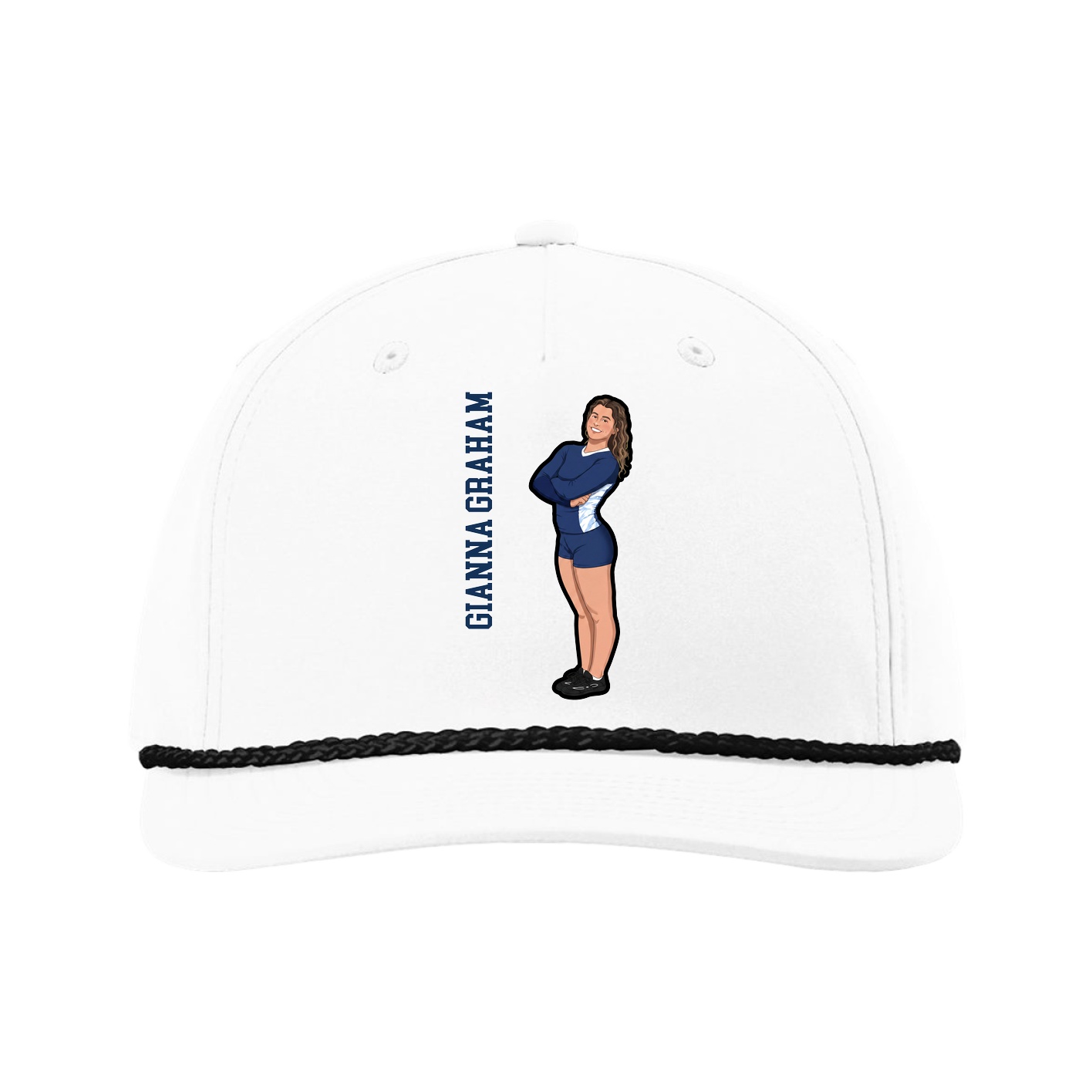 Five-Panel Classic Rope Cap — Name Vertical in White