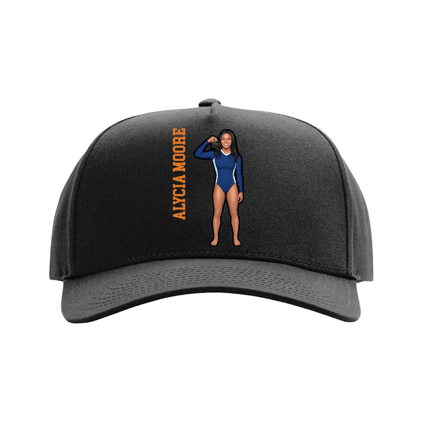 Full Fabric Five-Panel Champ Cap — Name Vertical in Black