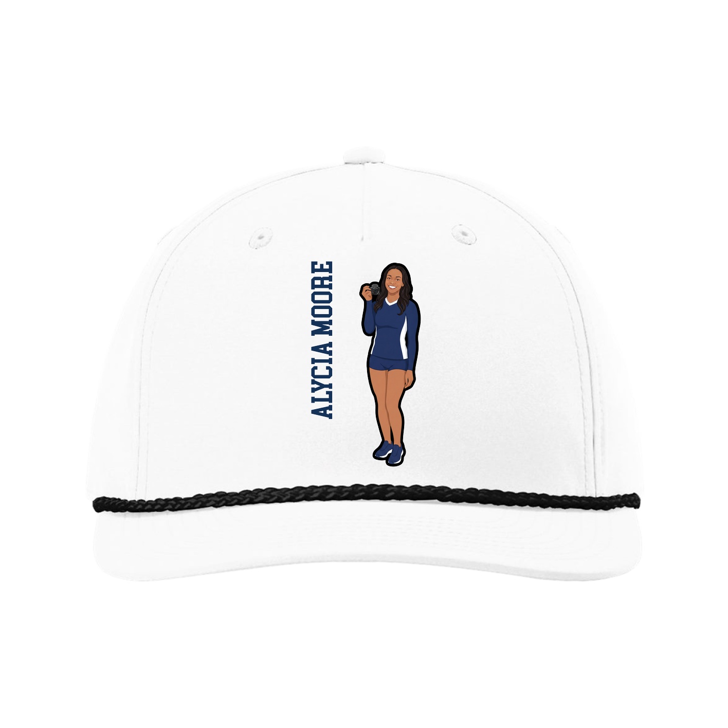 Five-Panel Classic Rope Cap — Name Vertical in White