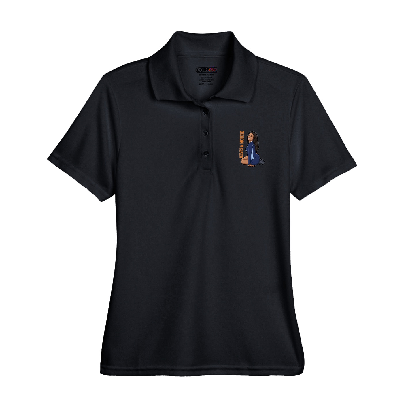 Womens Performance Polo — Name Vertical in Black