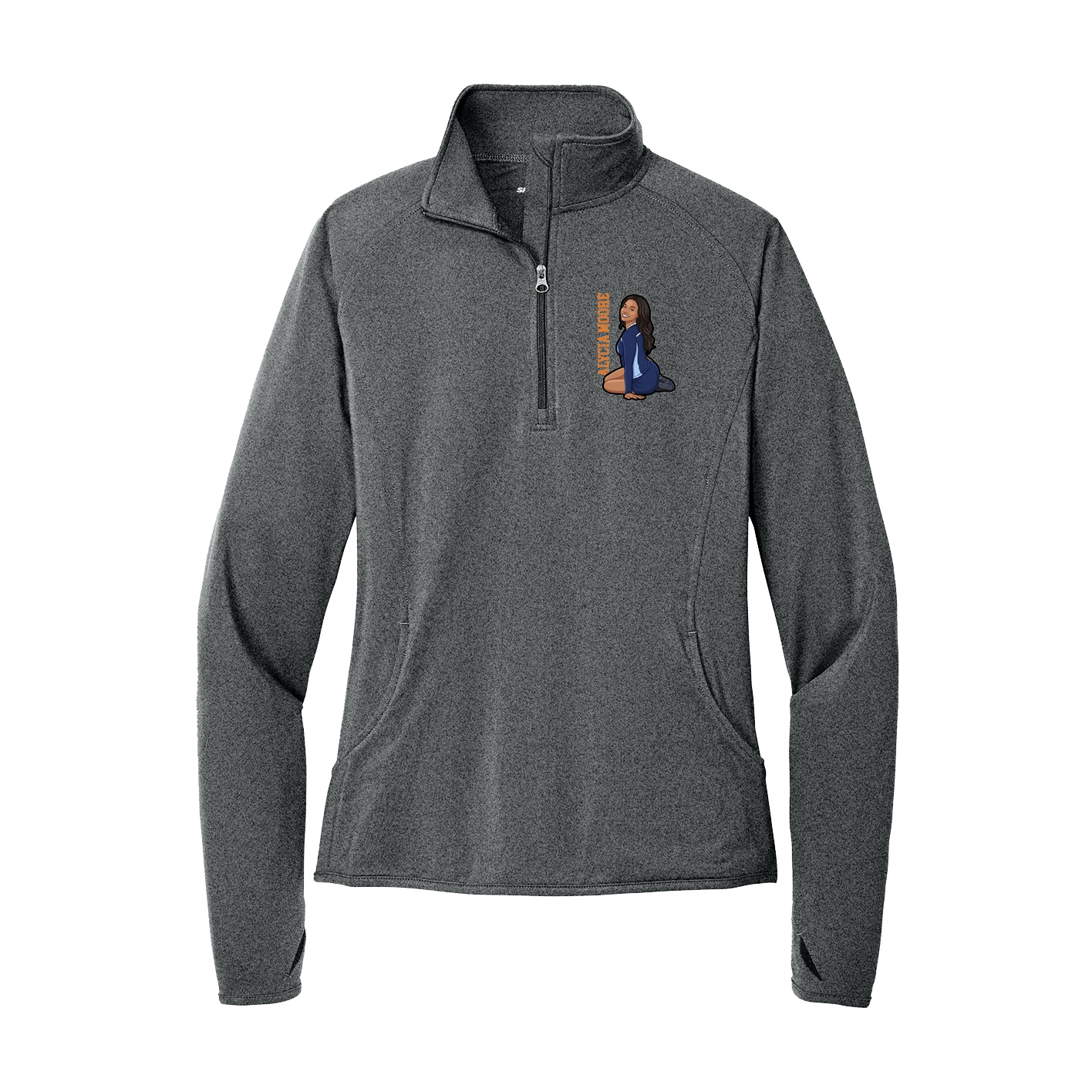 Women's Q-Zip Pullover — Name Vertical in Grey