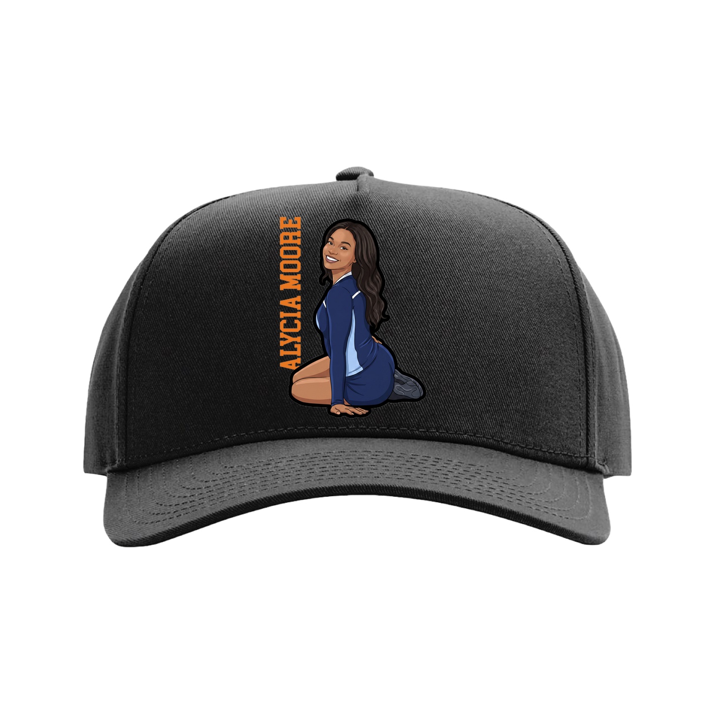 Full Fabric Five-Panel Champ Cap — Name Vertical in Black