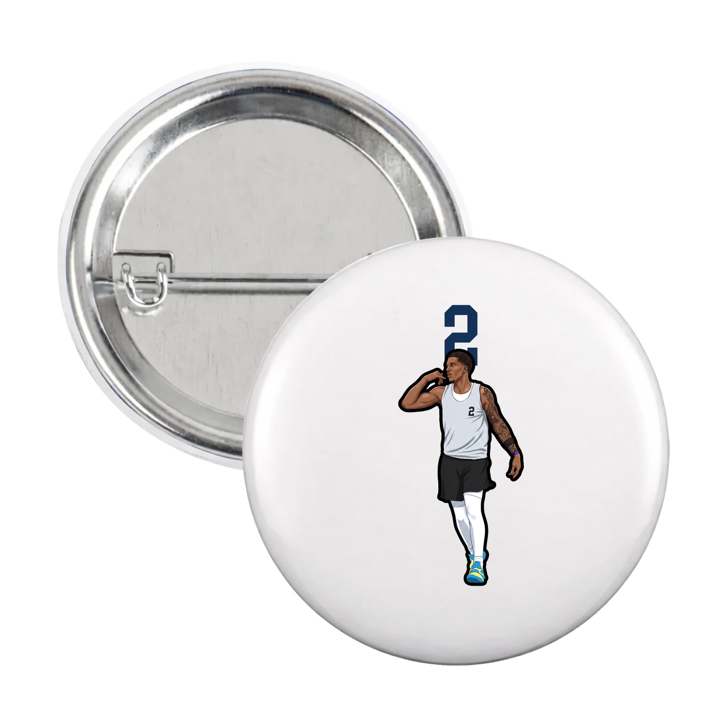 Game Day Button — Number Top in White