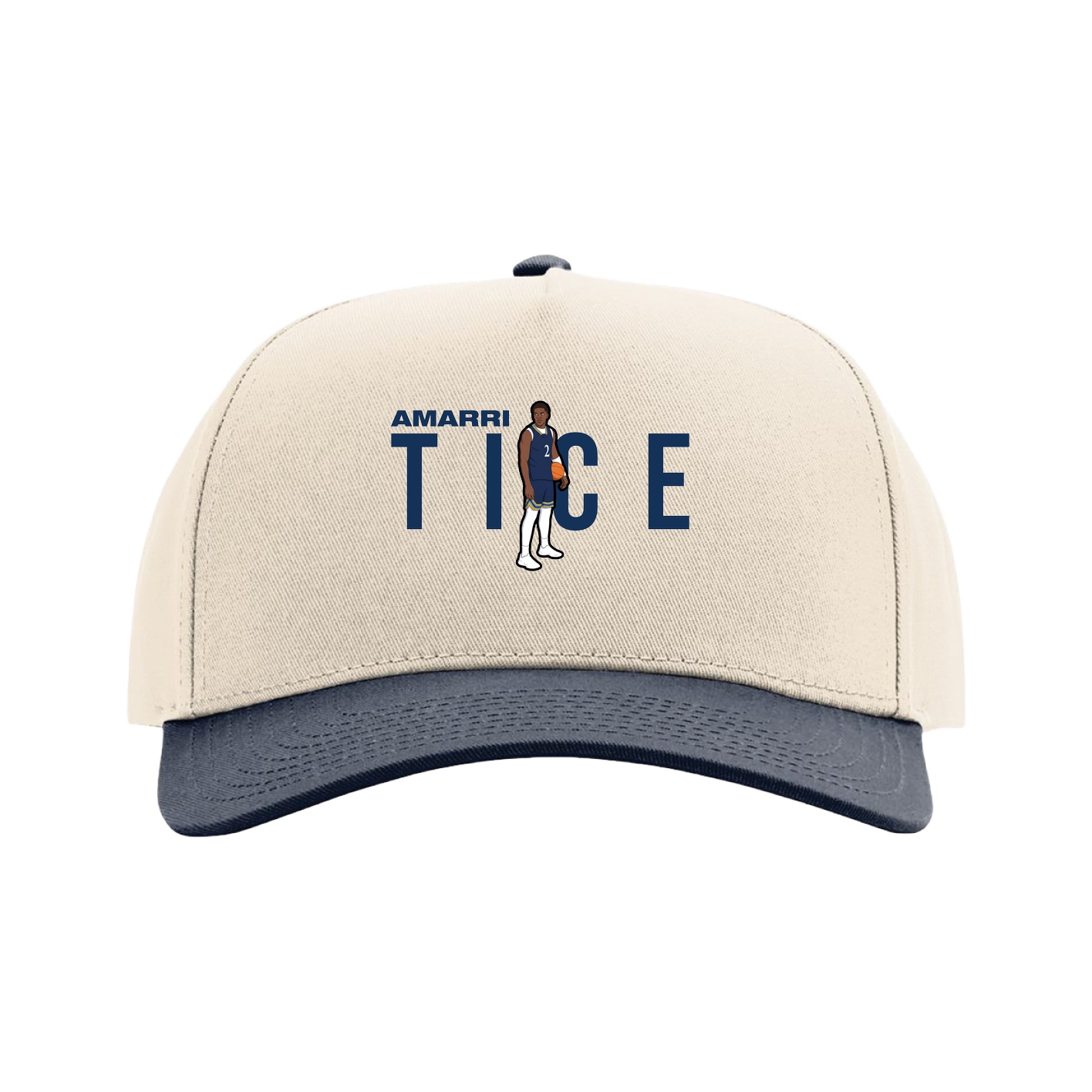Full Fabric Five-Panel Champ Cap — Player Name in Cream/Navy