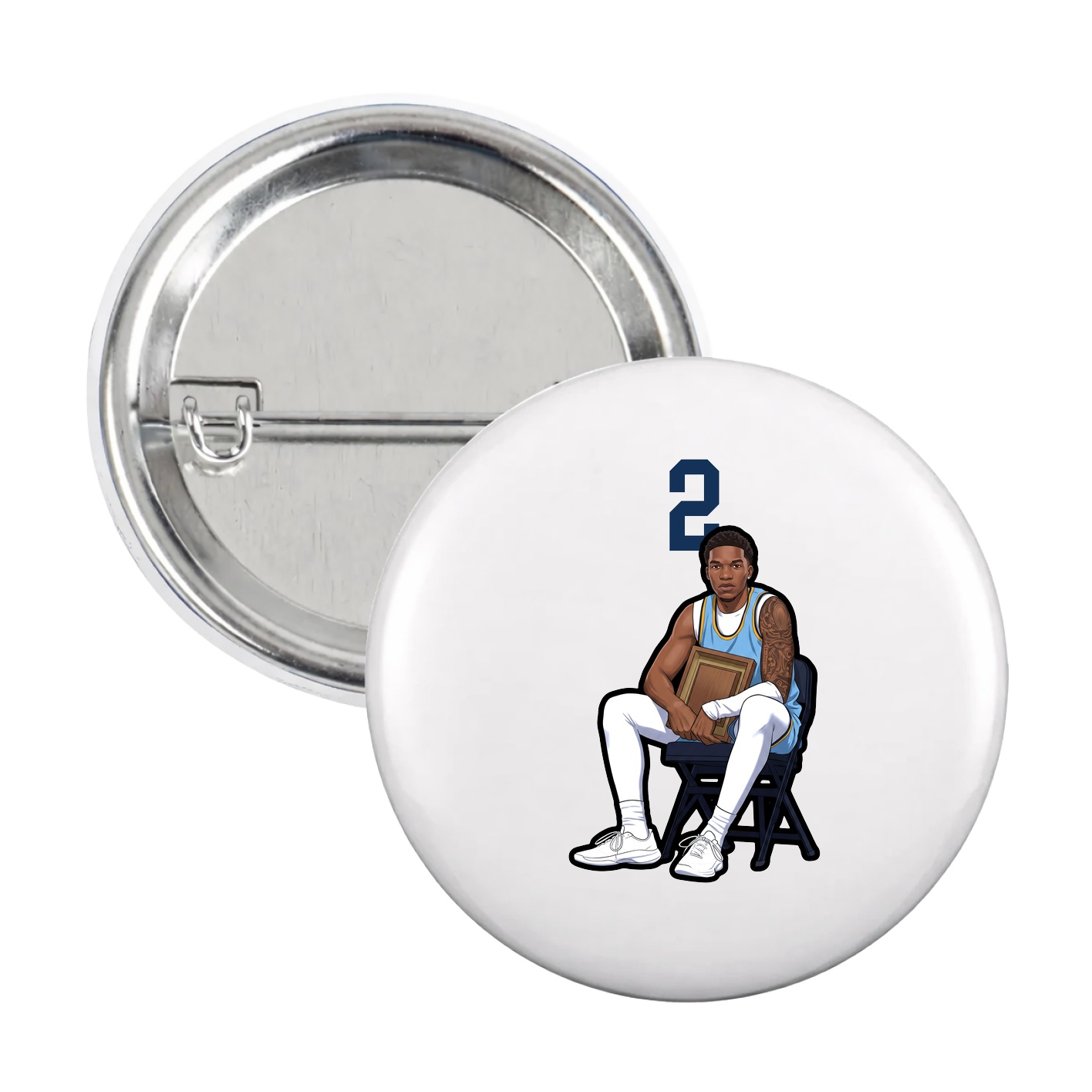 Game Day Button — Number Top in White