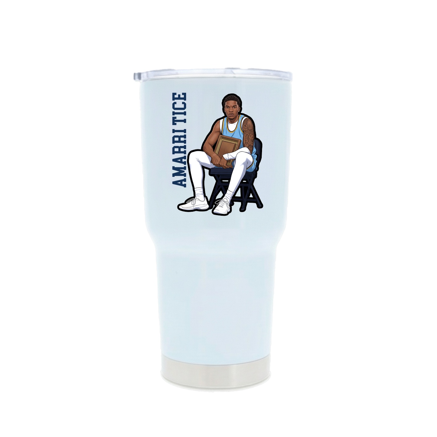 30oz Stainless Steel Tumbler — Name Vertical in White