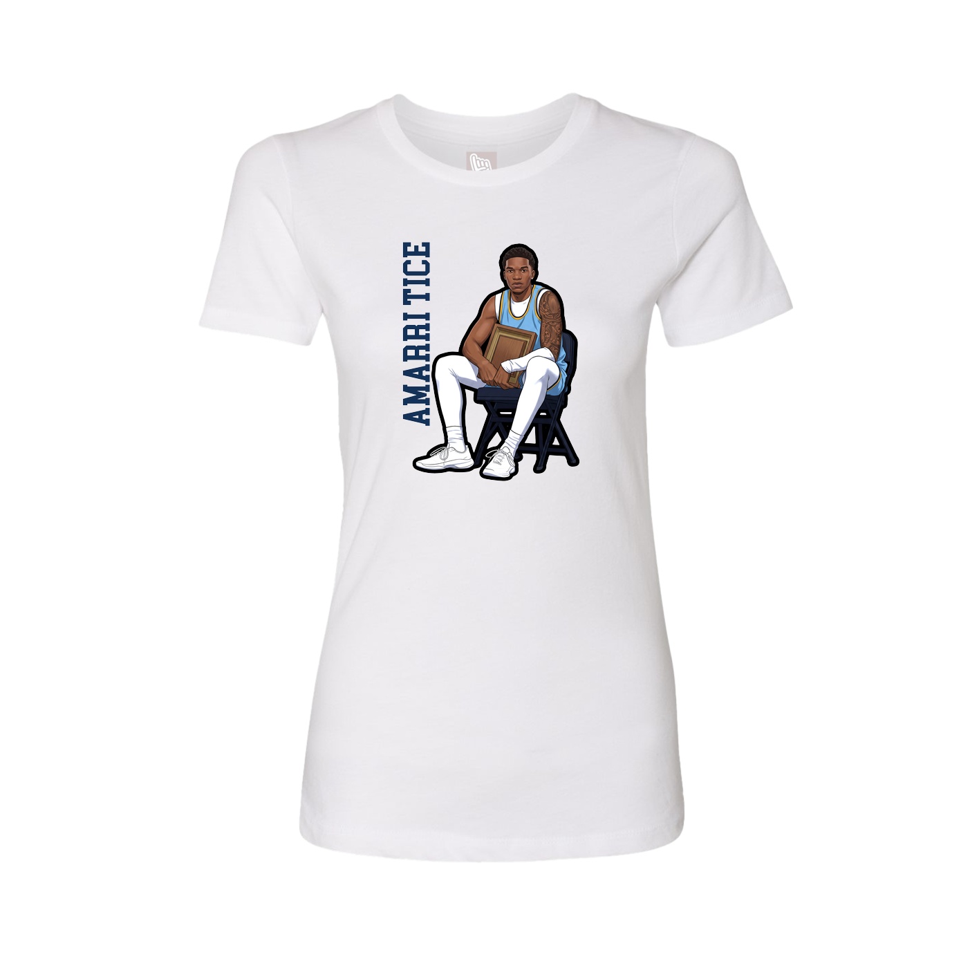 Womens Tee — Name Vertical in White